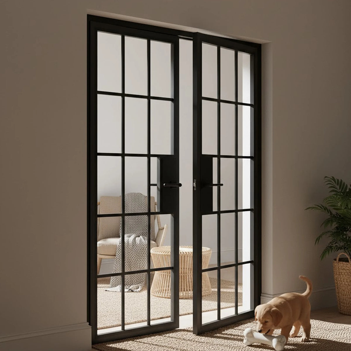 15 Lite Interior Steel French Double Door | Classic Grid