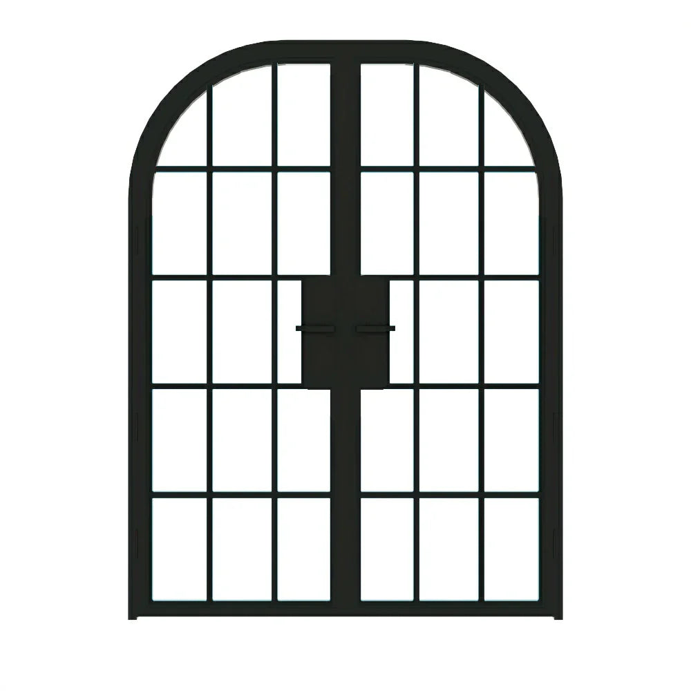 15 Lite Interior Steel Round Top French Double Door
