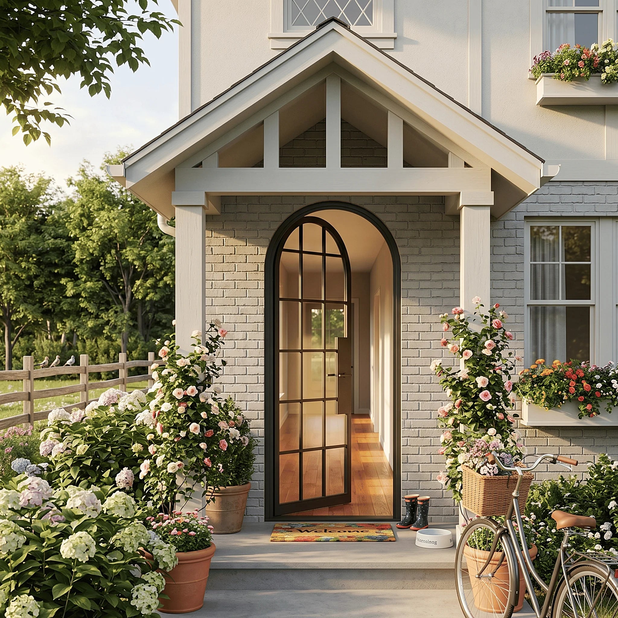 18 Lite Arched Single Front Door - steel and glass front door front view - Alpada Doors