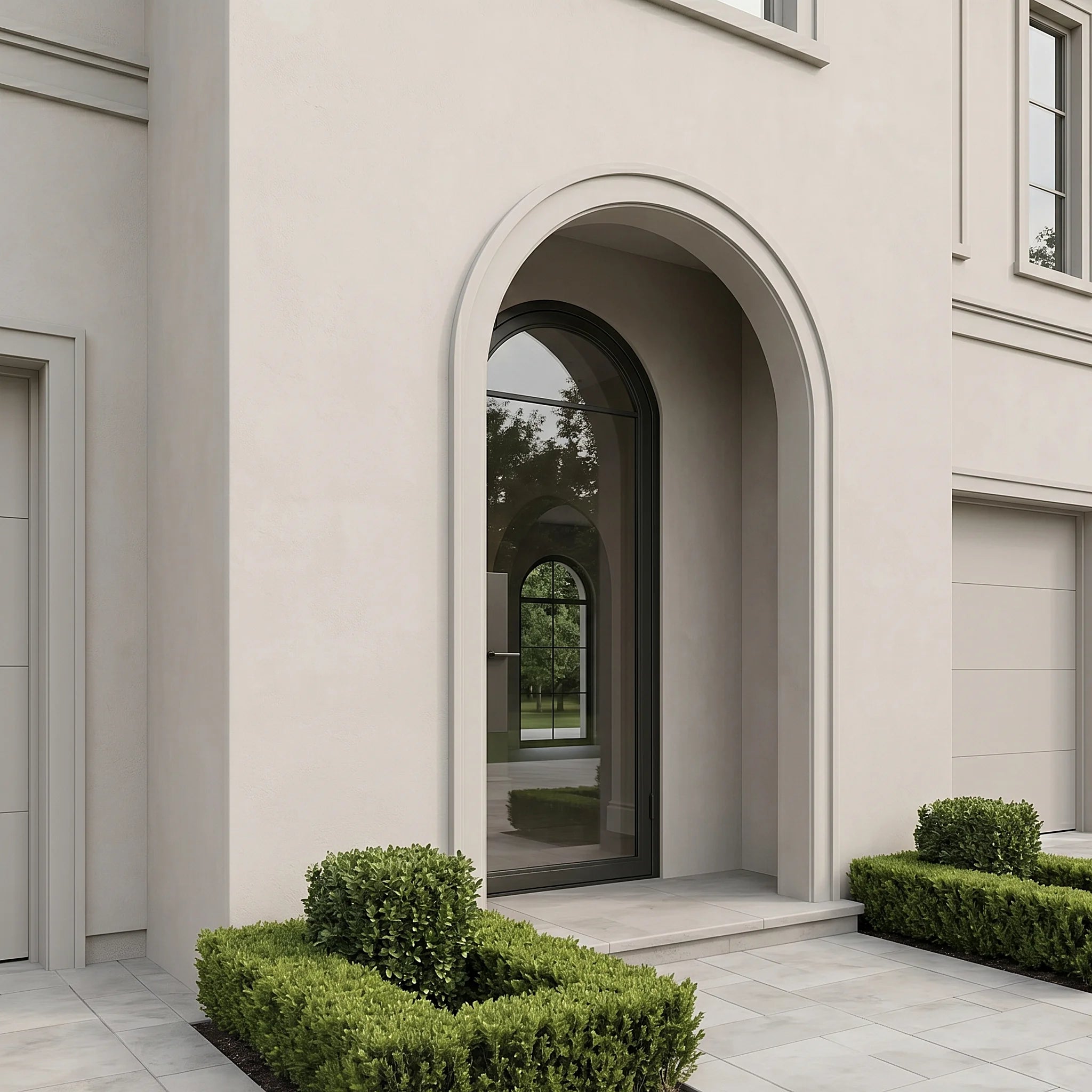 2 Lite Arched Single Front Door - steel and glass front door front view - Alpada Doors