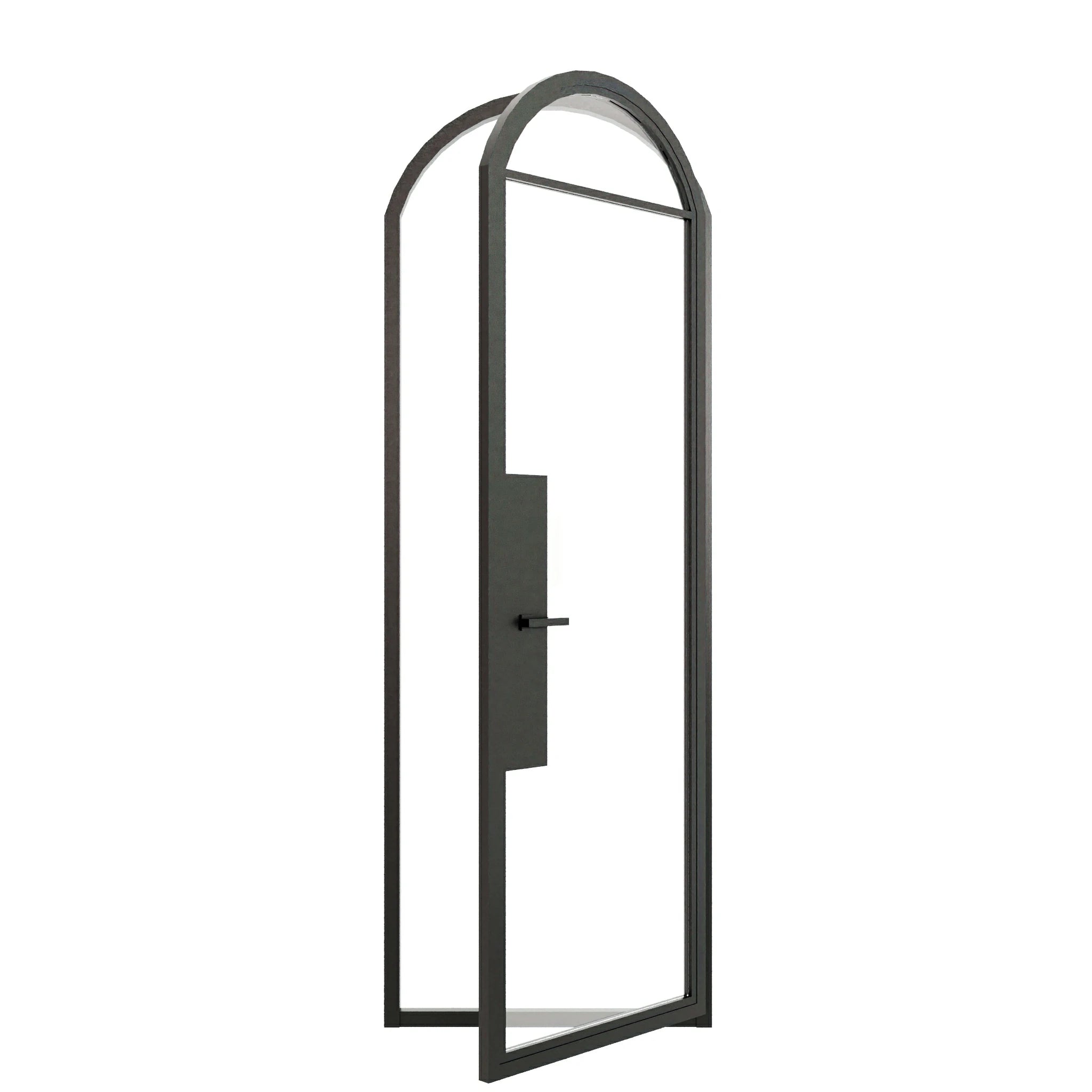 2 Lite Arched Single Front Door - steel and glass front door open view - Alpada Doors