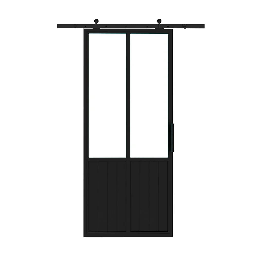 2 Lite Interior Barn Door Vertical Steel Panels