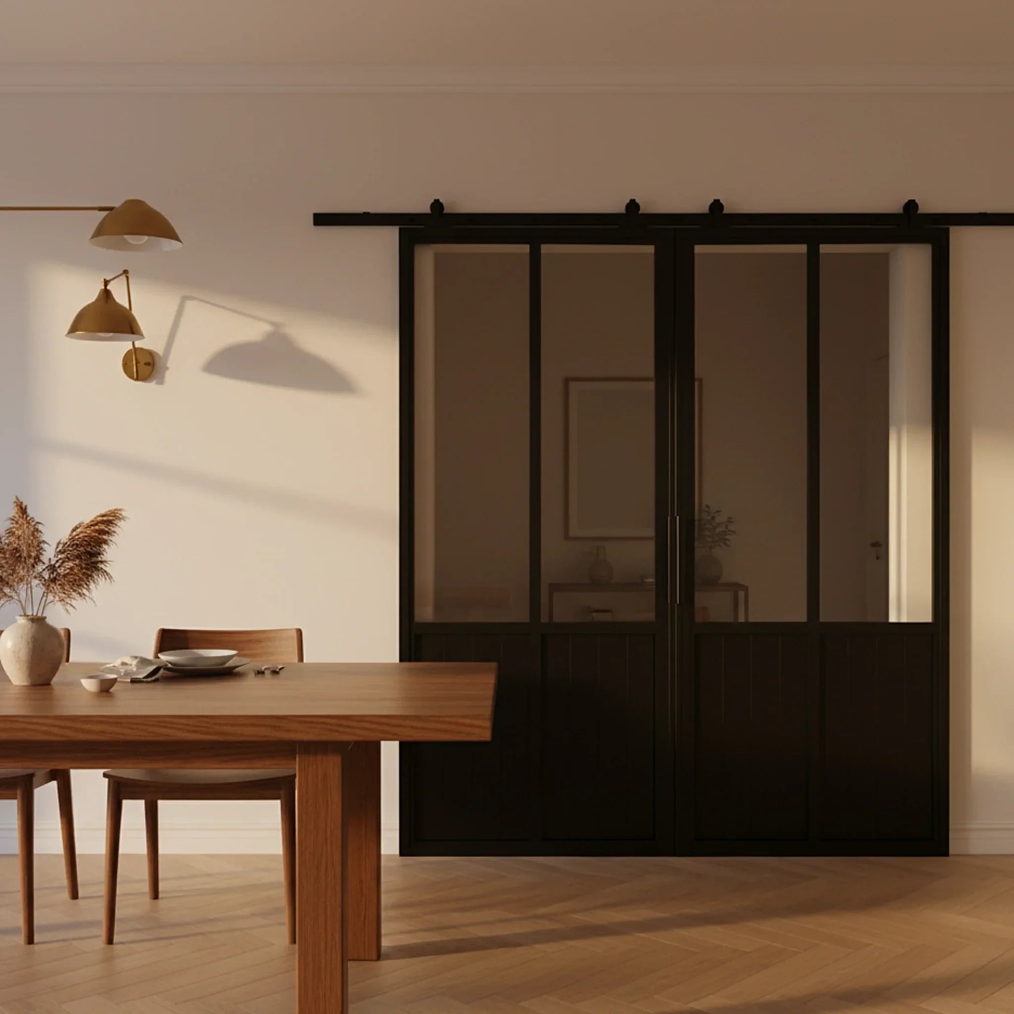 2 Lite Interior Steel Double Barn Door - AlpadaDoors - Interior double barn door