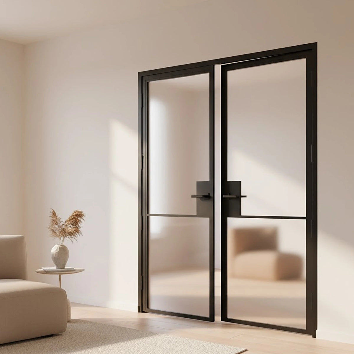 2 Lite Interior Steel French Double Door | Modern Line