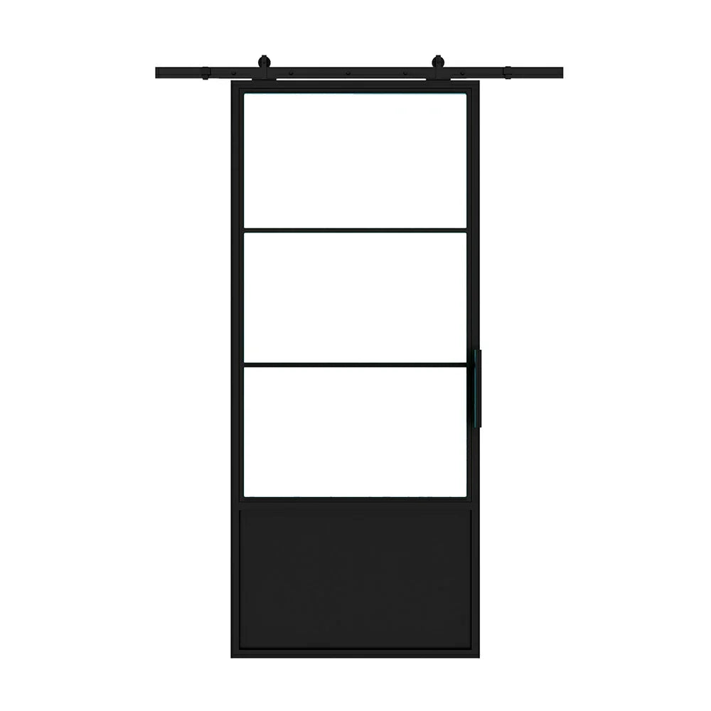 3 Lite Interior Barn Door with Steel Panel