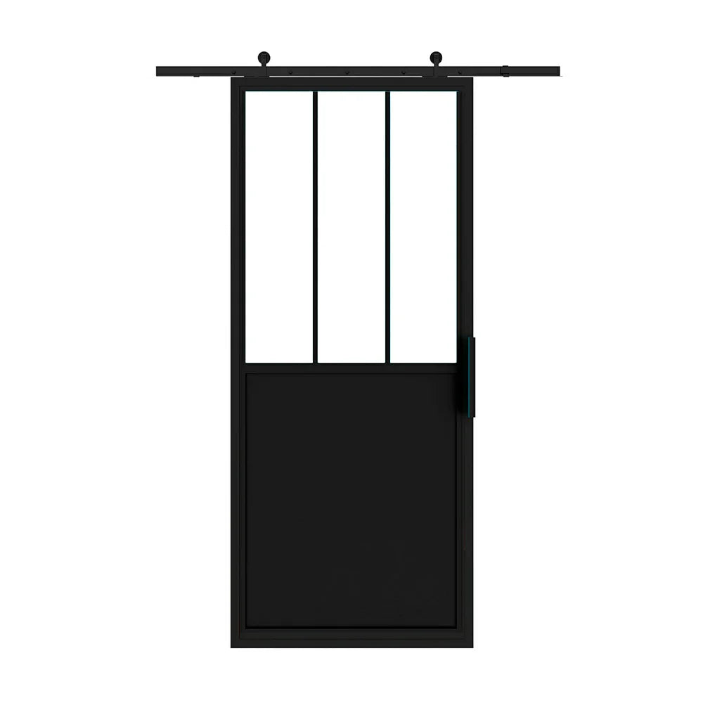 3 Lite Interior Barn Door Vertical Steel Panels