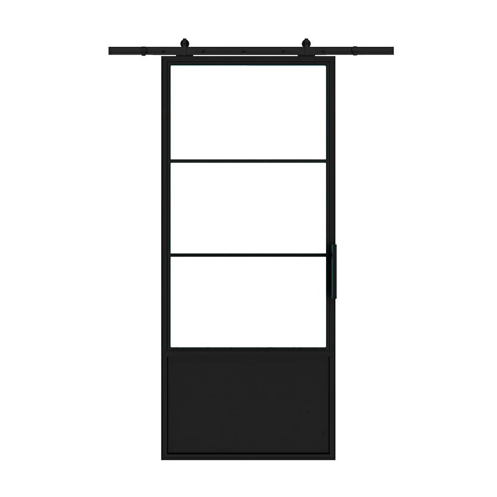 3 Lite Interior Barn Door w/ Steel Panel - AlpadaDoors - Interior single barn door