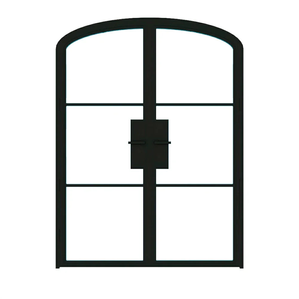 3 Lite Interior Steel Arched Top French Double Door