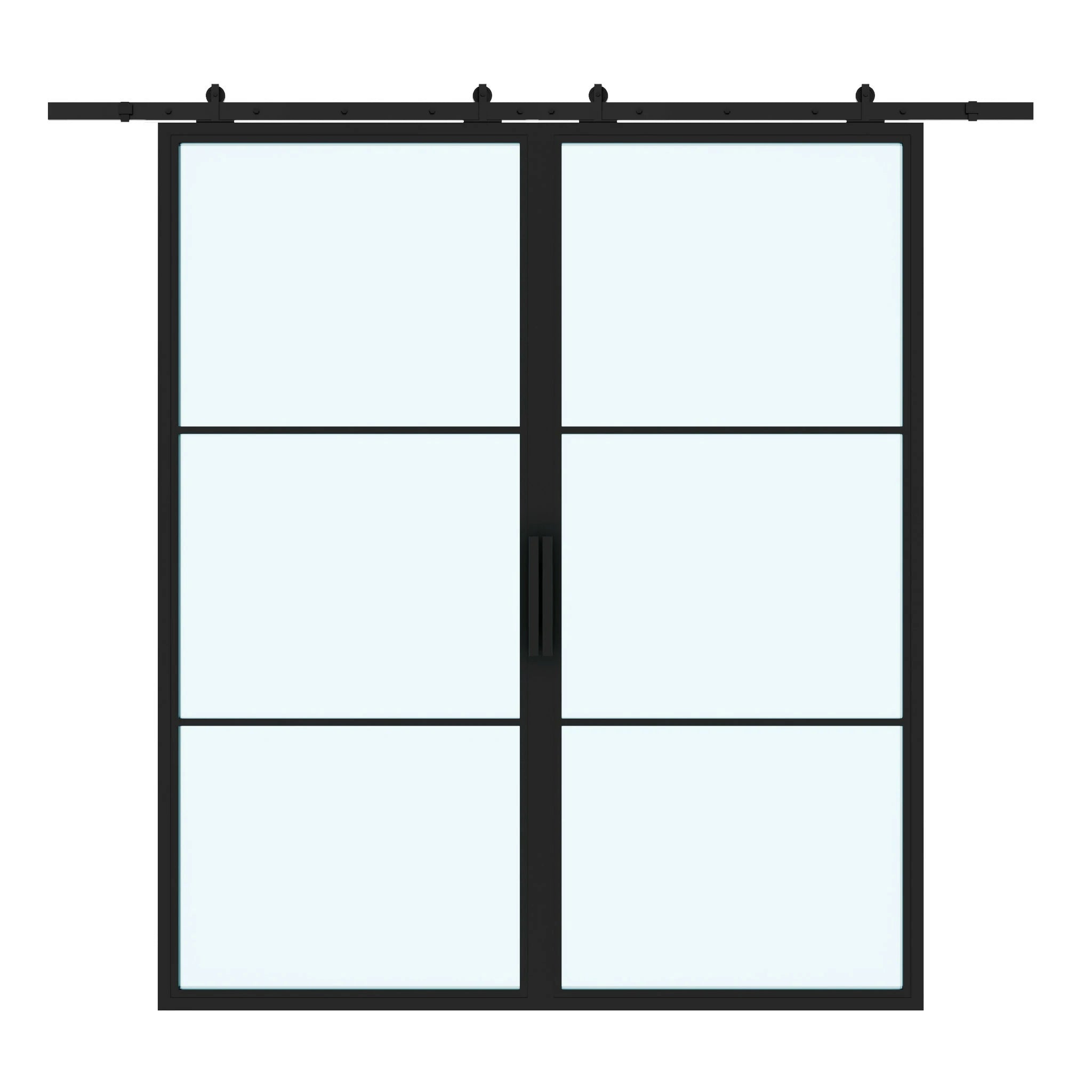 3 Lite Interior Steel Double Barn Door Frosted Glass Closed