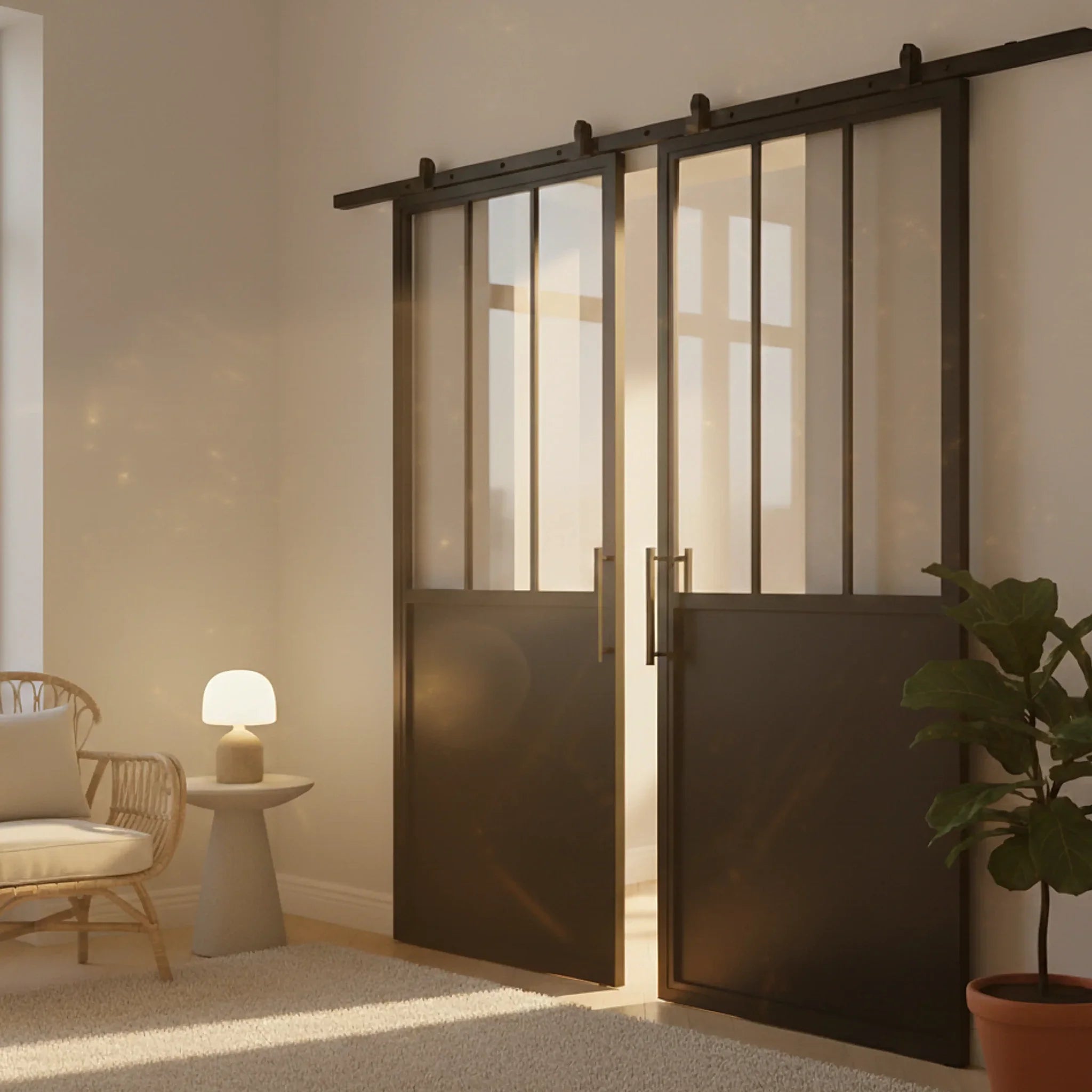 3 Lite Interior Steel Double Barn Door