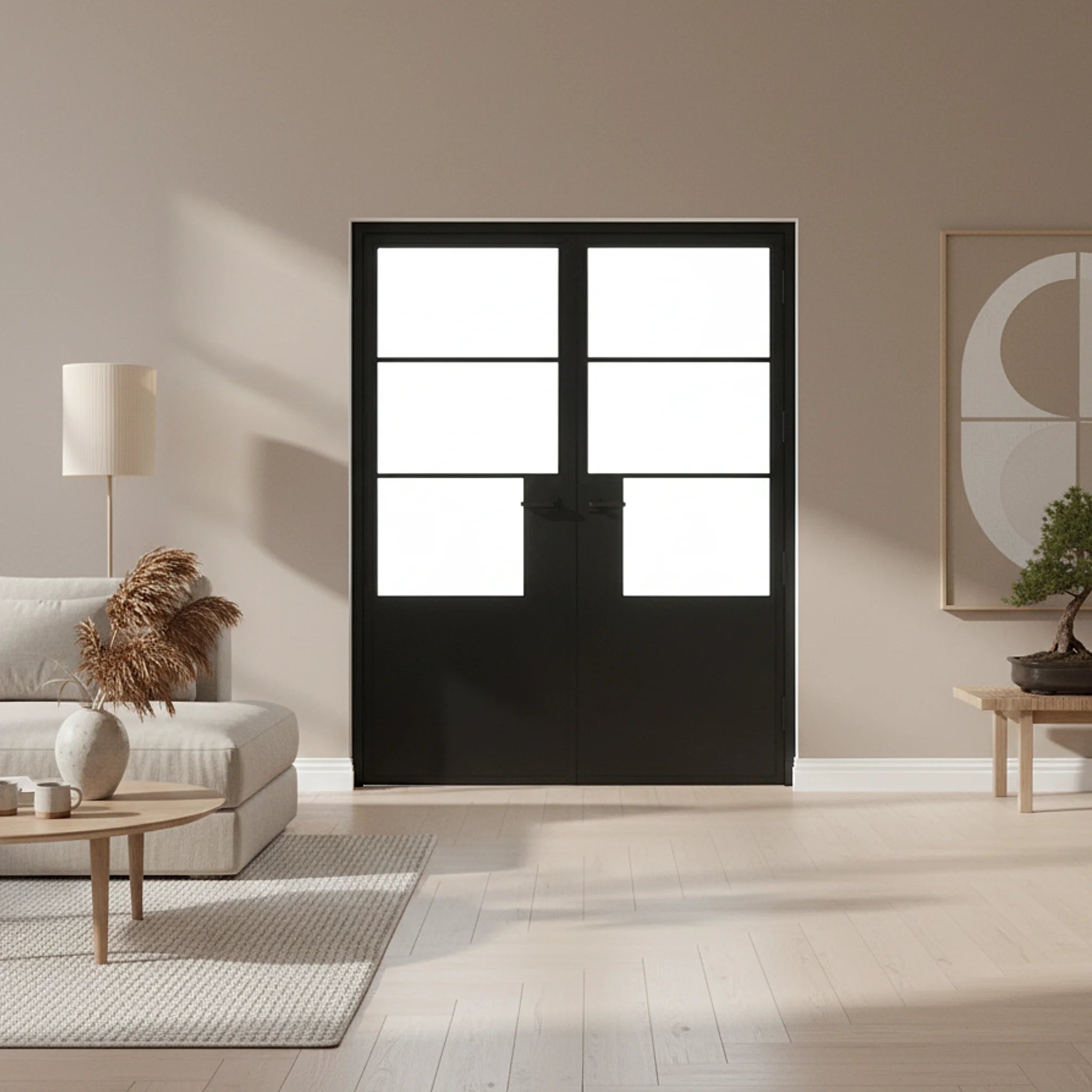 3 Lite Interior Steel Double Door Weightline - Alpada Doors