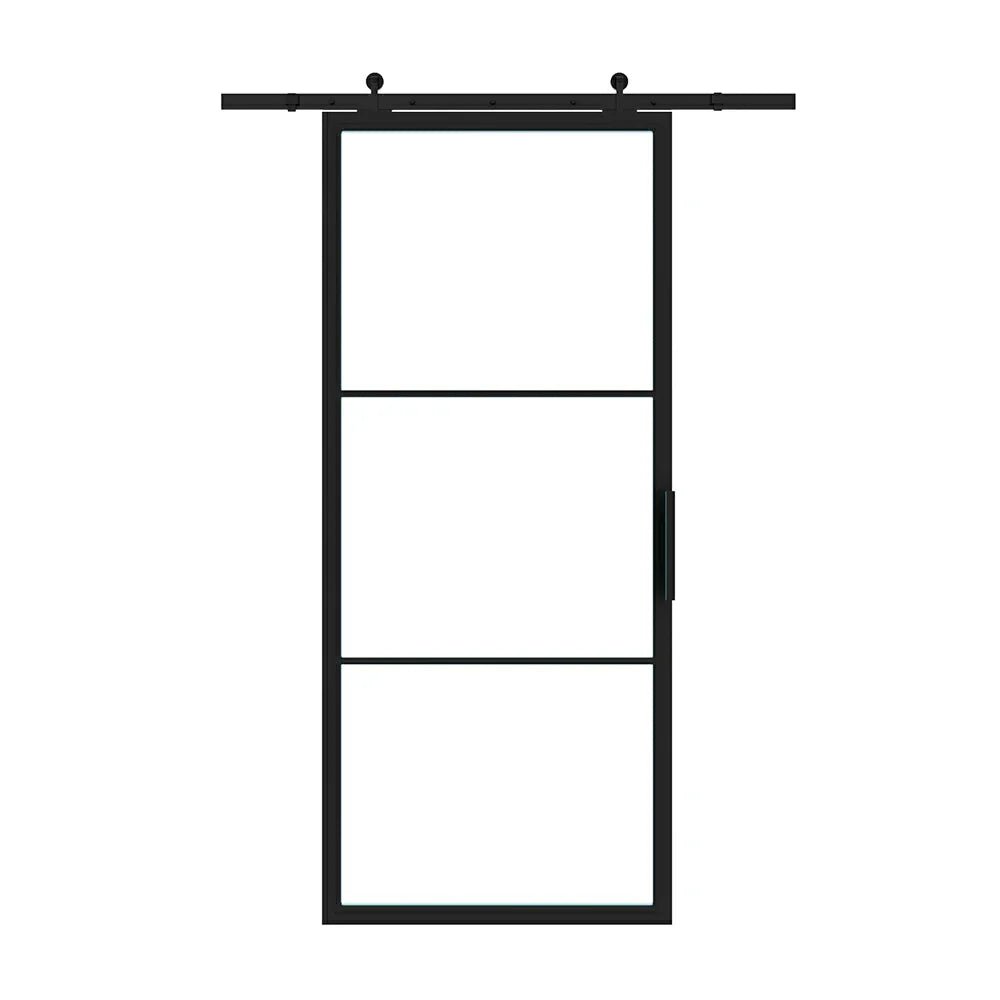 3 Lite Interior Steel French Barn Door - AlpadaDoors - Interior single barn door