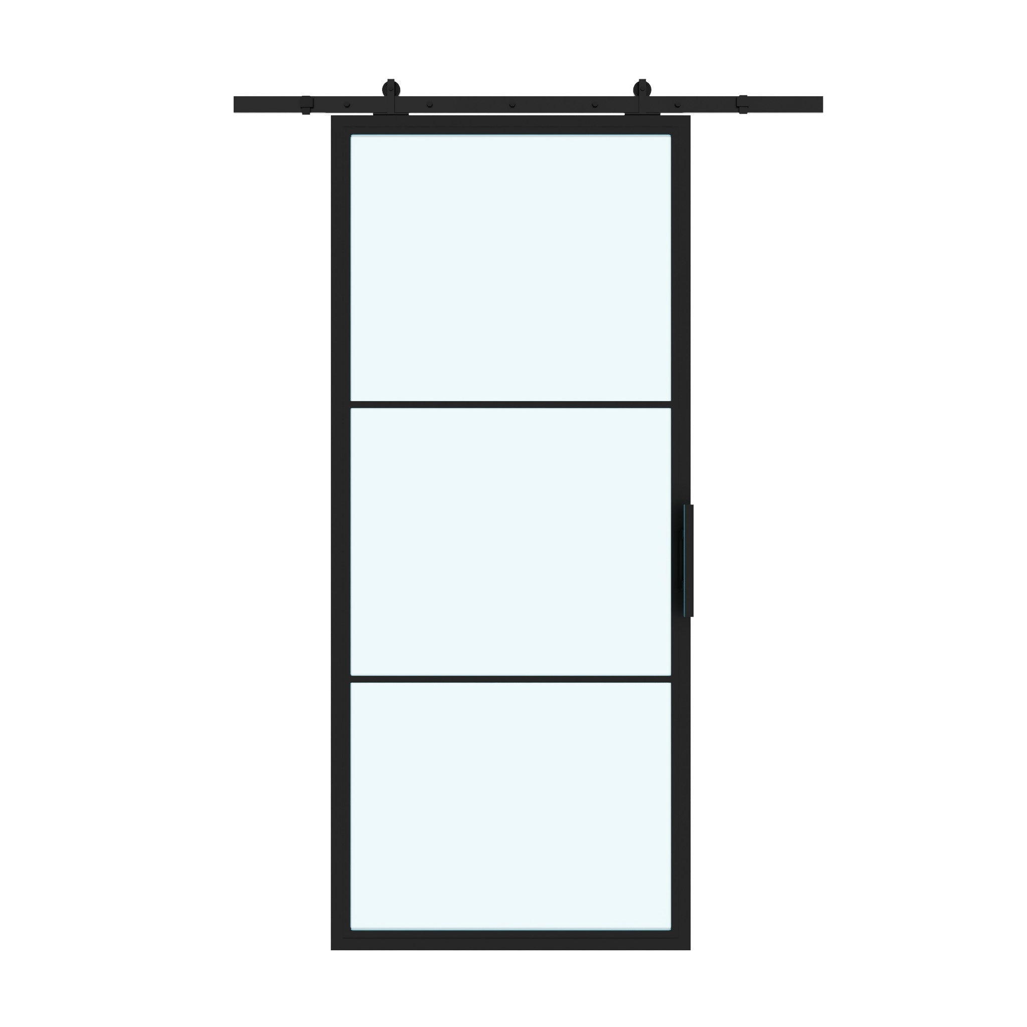 3 Lite Interior Steel French Barn Door Frosted Glass - AlpadaDoors - Interior single barn door