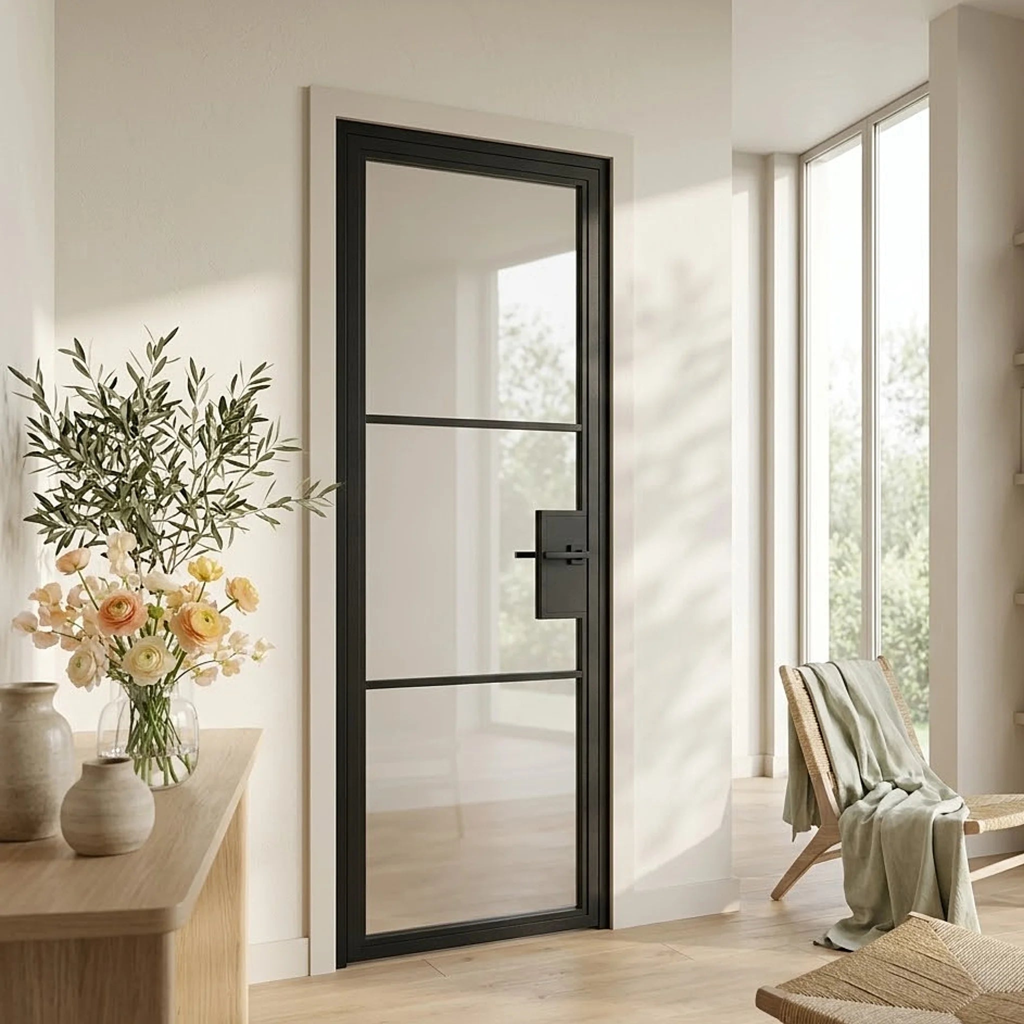3 Lite Interior Steel French Door - Clear Glass With Lock