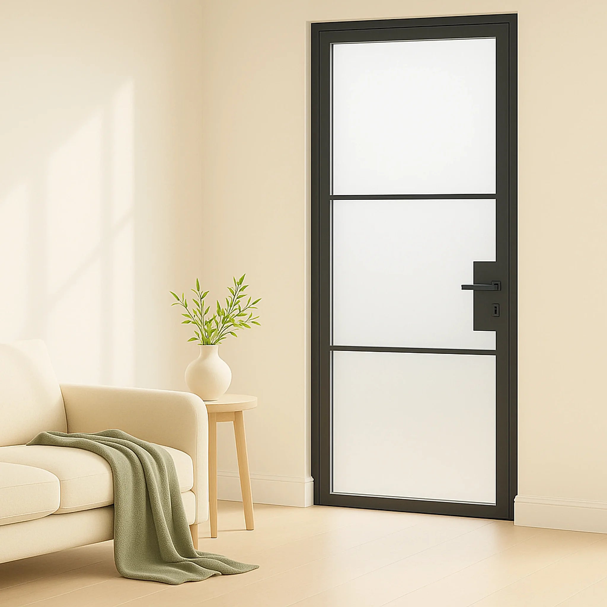 3 Lite Interior Steel French Door Frosted Glass