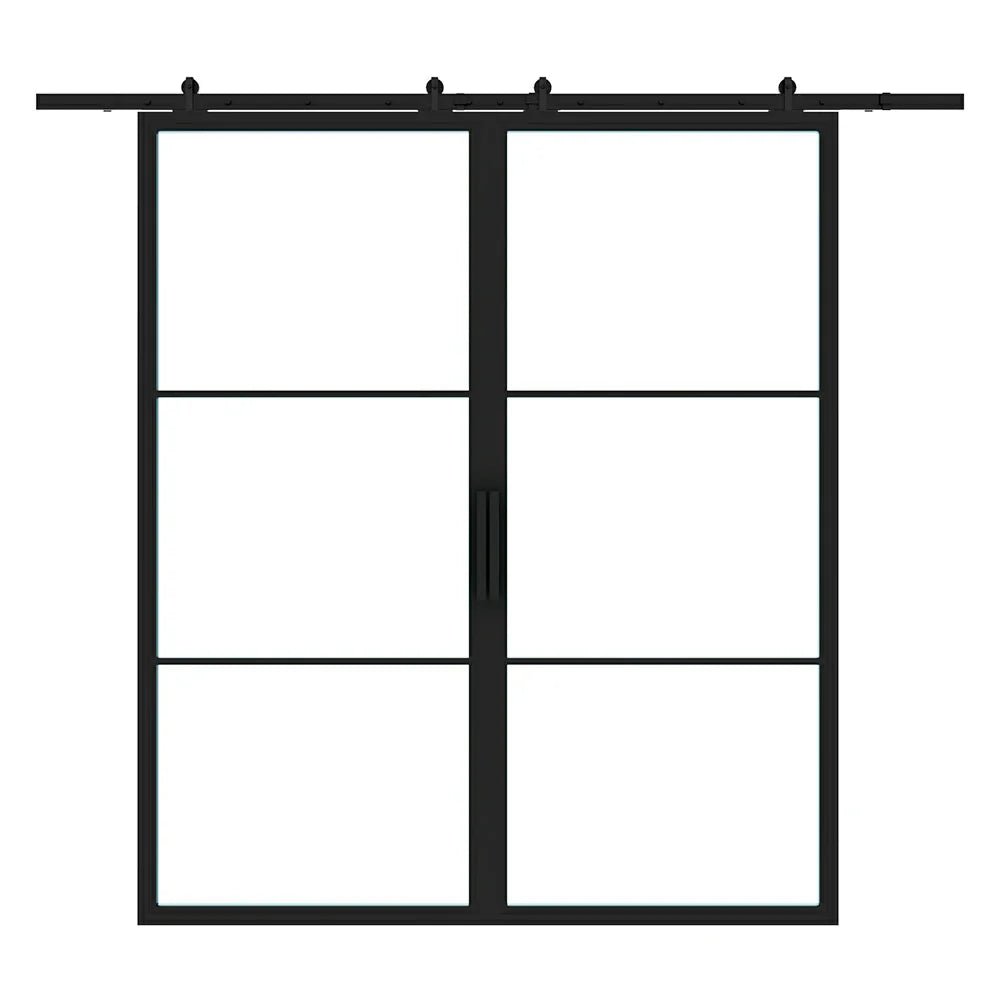 3 Lite Interior Steel French Double Barn Door - AlpadaDoors - Interior double barn door