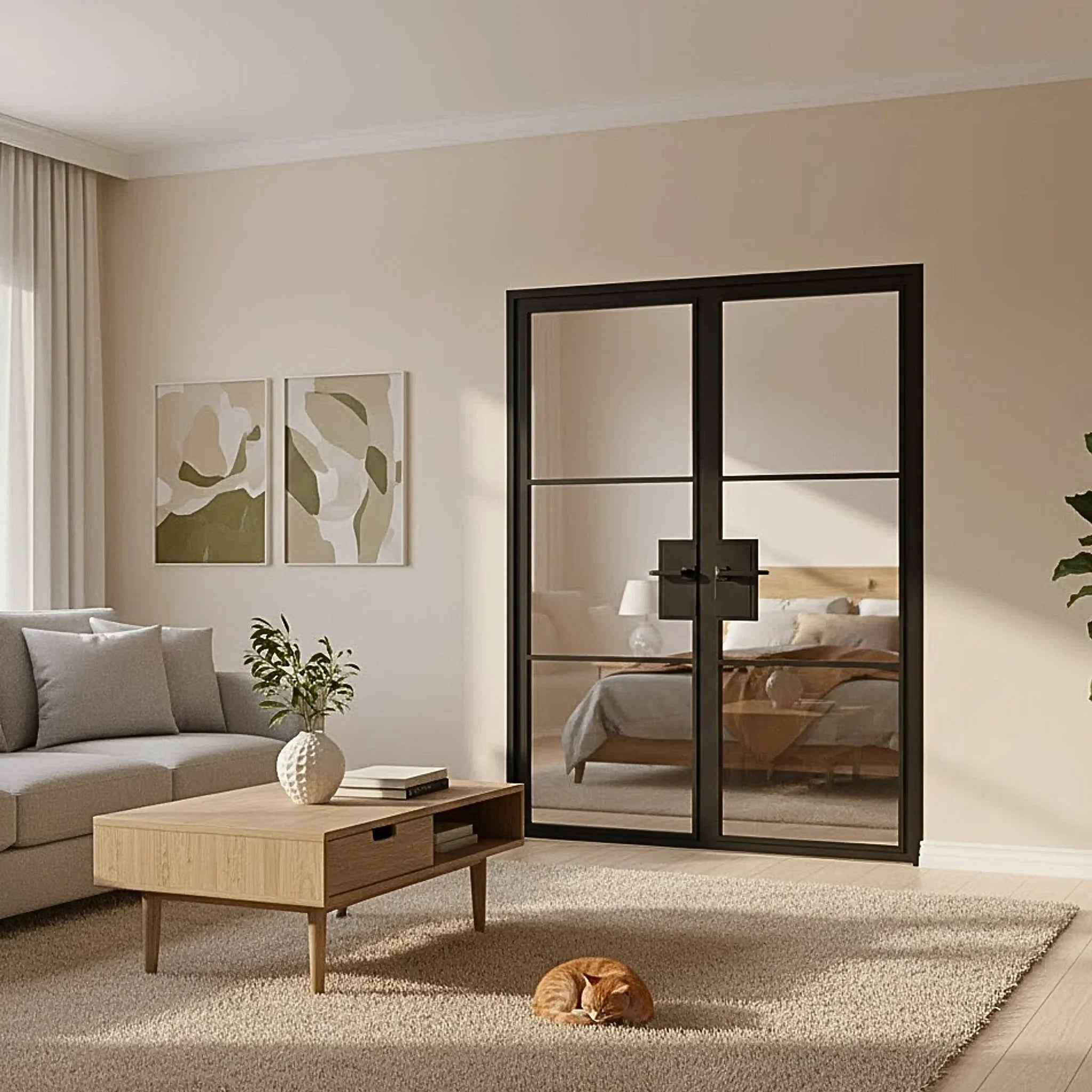 3 Lite Interior Steel French Double Door Clear Glass
