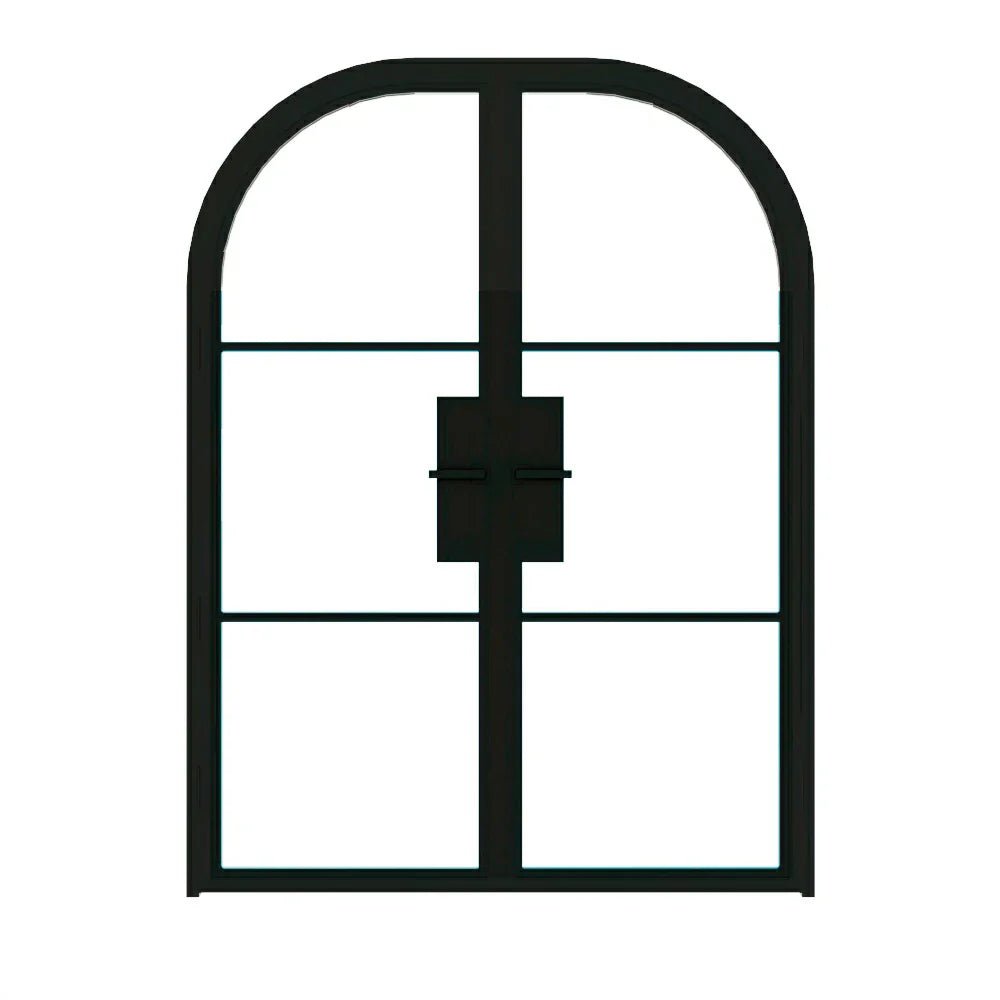 3 Lite Interior Steel Round Top French Double Door - AlpadaDoors - Arched interior french doors