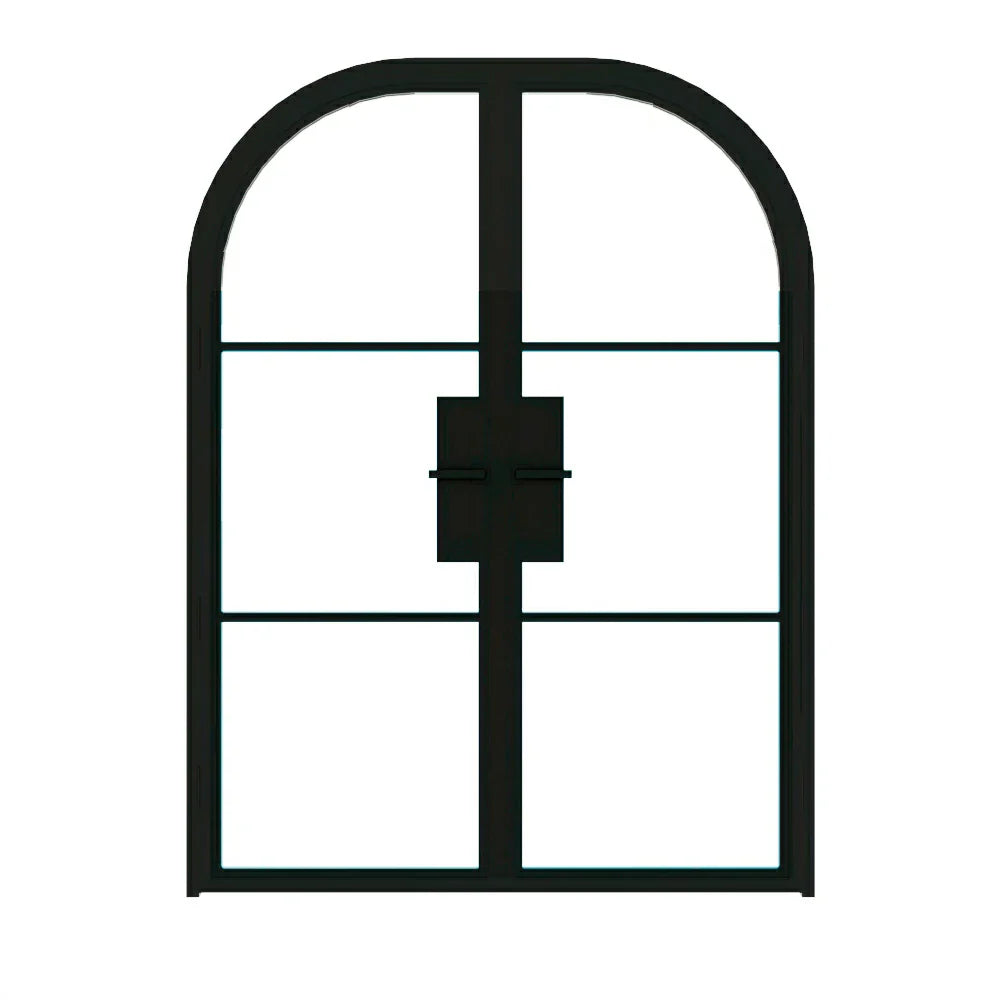 3 Lite Interior Steel Round Top French Double Door