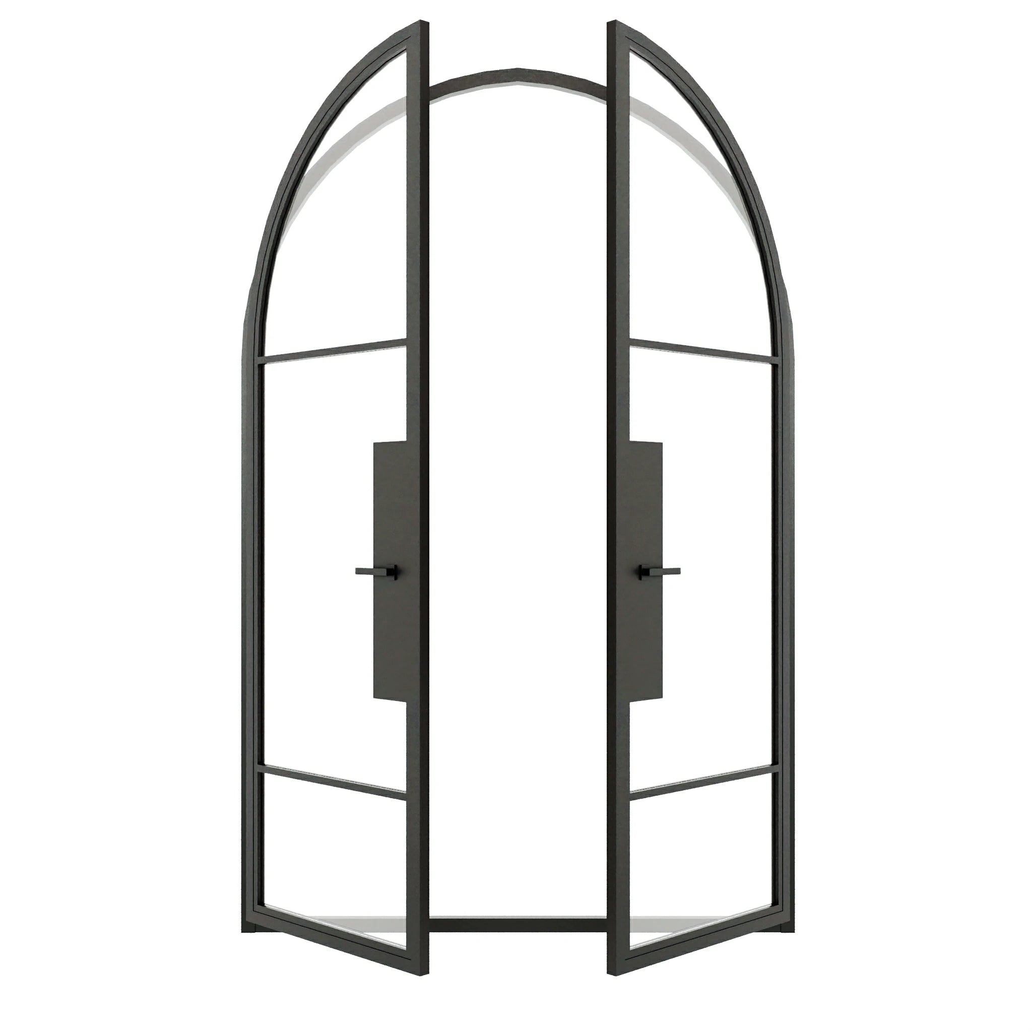 3 Lite Round Top Double Front Door - steel and glass front door open view - Alpada Doors