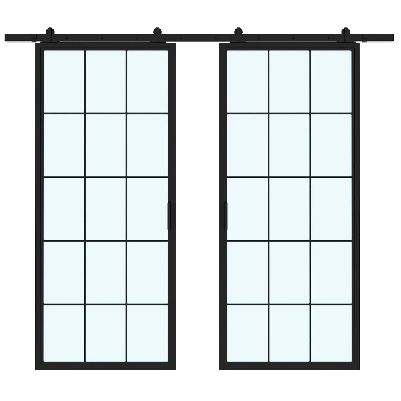 15 Lite Double Interior Steel Glass Barn Door