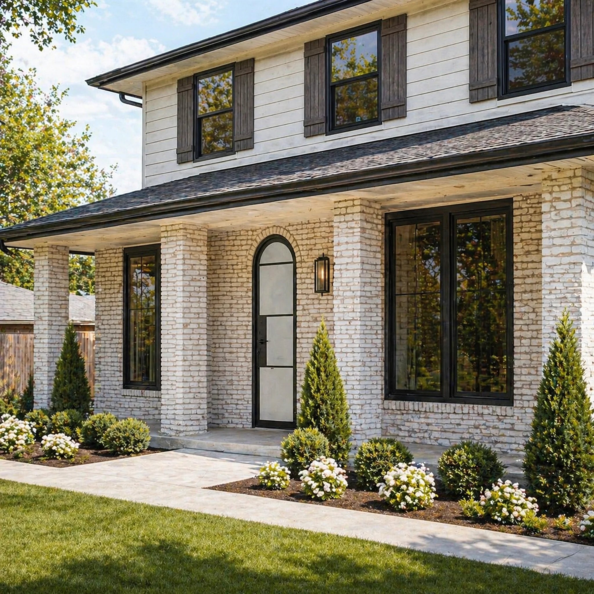 4 Lite Arched Single Front Door - steel and glass front door front close-up view - Alpada Doors