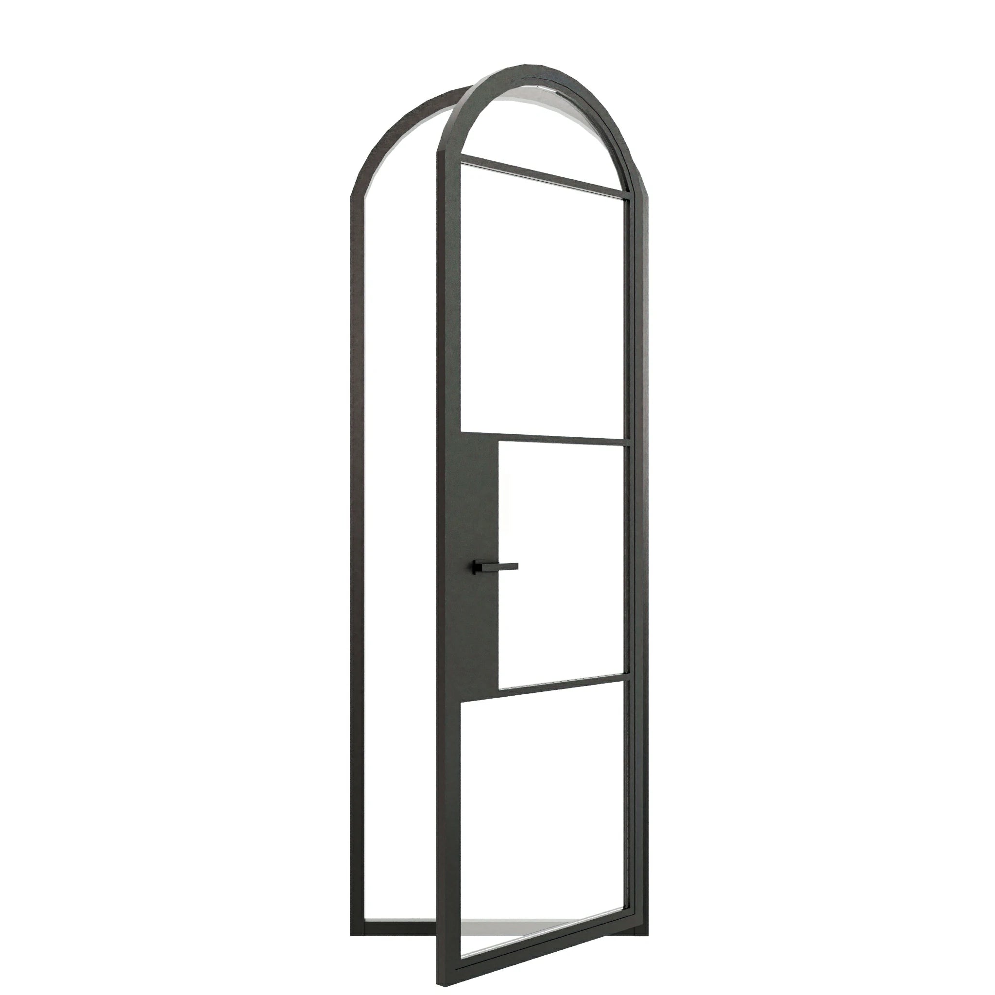 4 Lite Arched Single Front Door - steel and glass front door open view - Alpada Doors