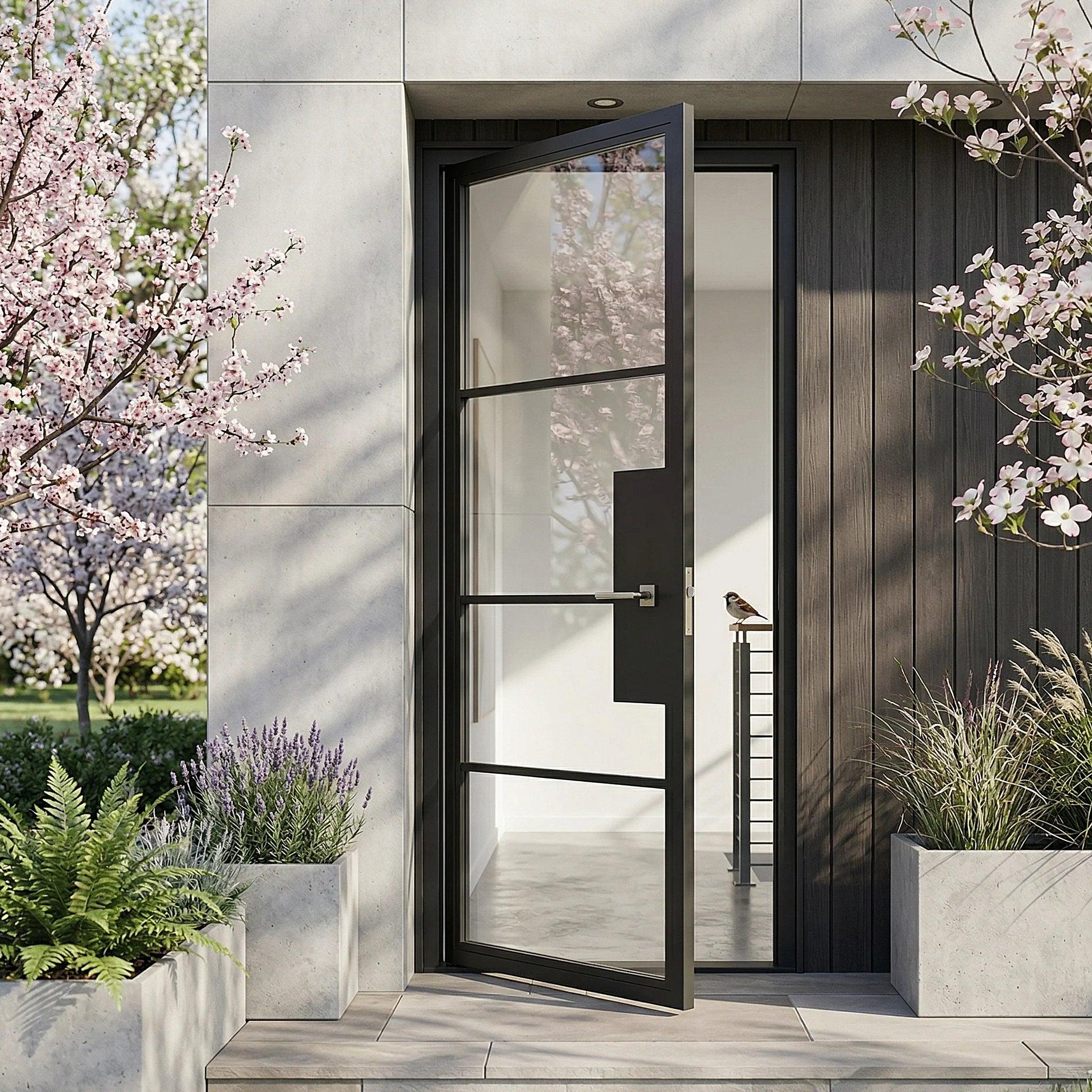 4 Lite Entryway Steel French Door - AlpadaDoors - Exterior single swing door