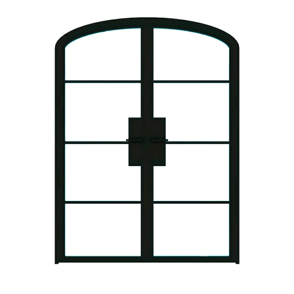 4 Lite Interior Steel Arched Top French Double Door
