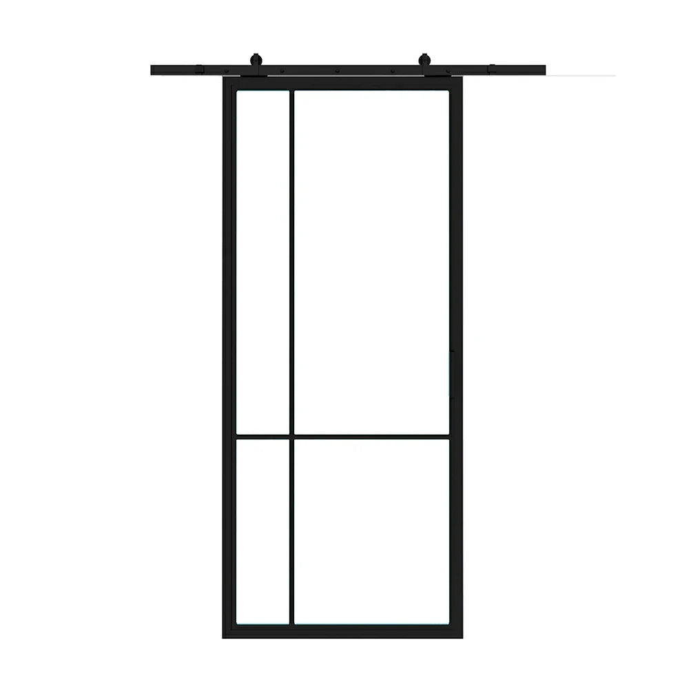 4 Lite Interior Steel Barn Door Asymmetrical Grid