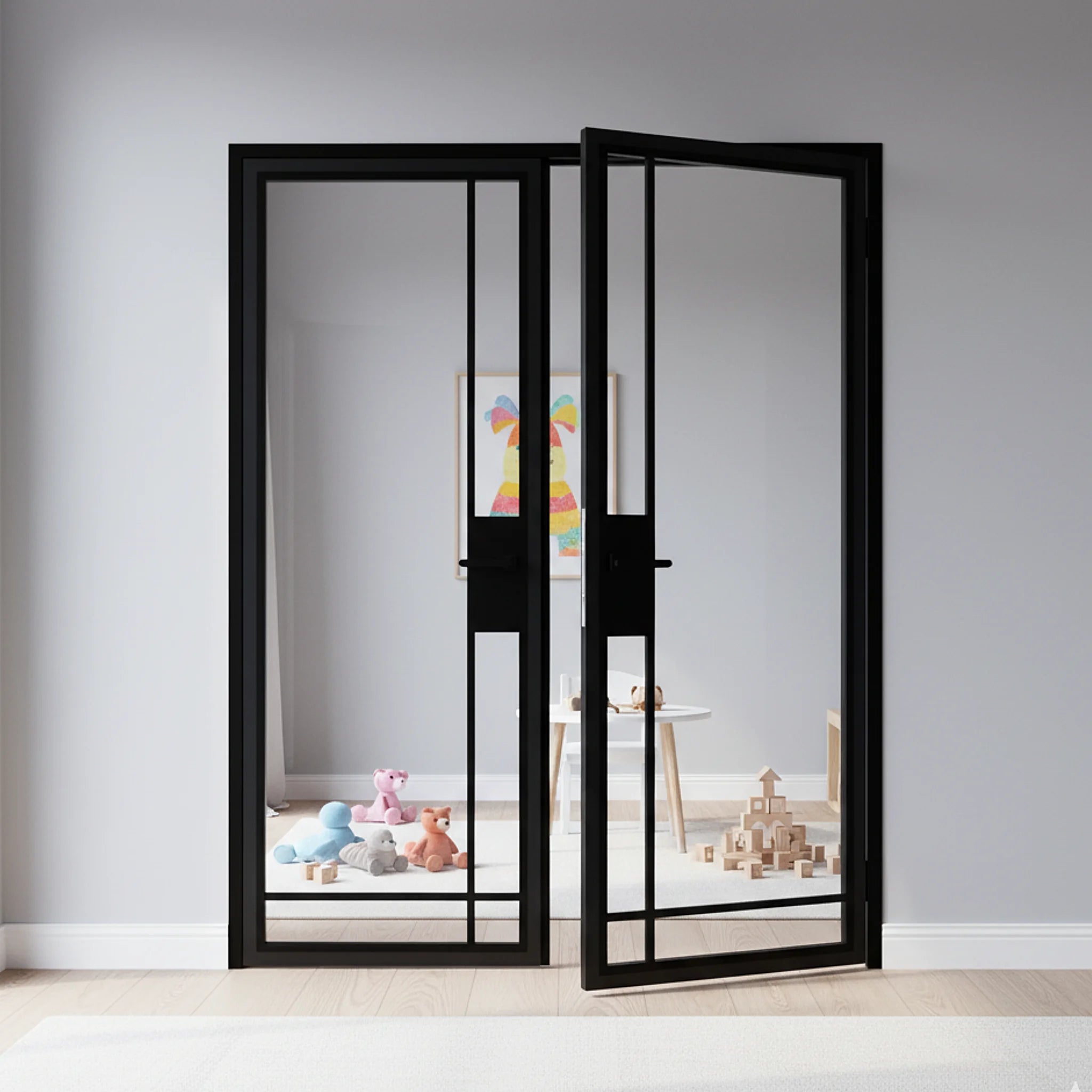 4 Lite Interior Steel Double Door Bottom Inward Edgeline - Alpada Doors