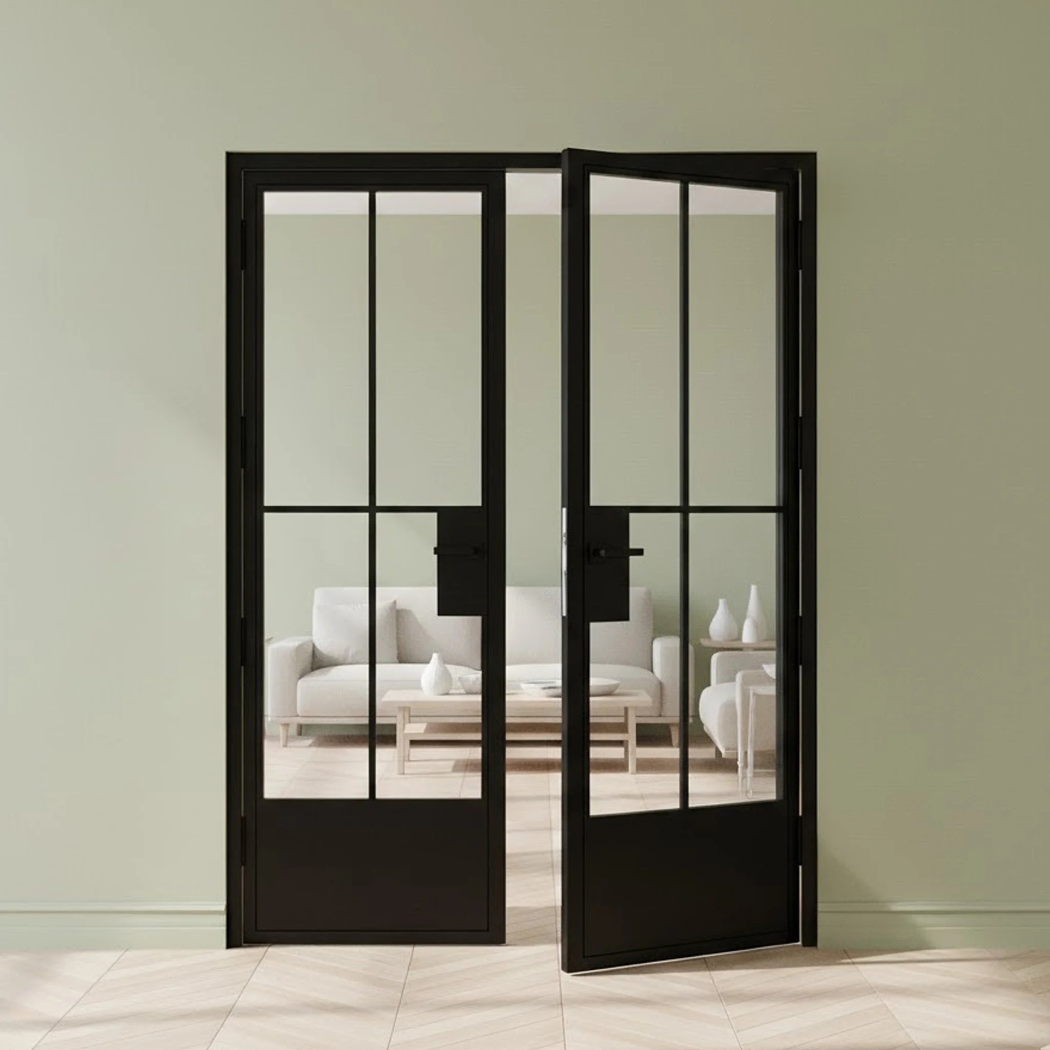 4 Lite Interior Steel French Double Door Elegant Steel - Alpada Doors