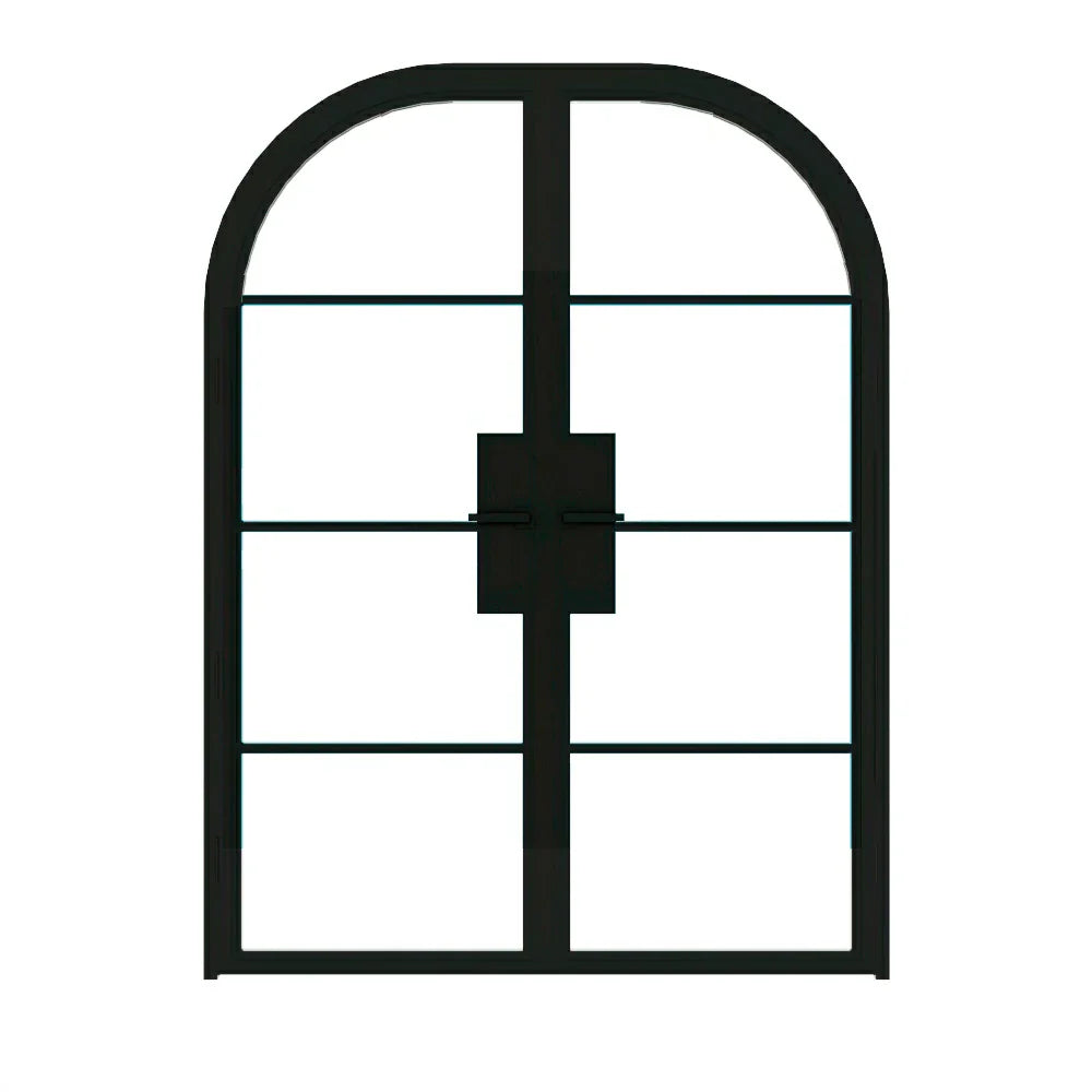 4 Lite Interior Steel Round Top French Double Door