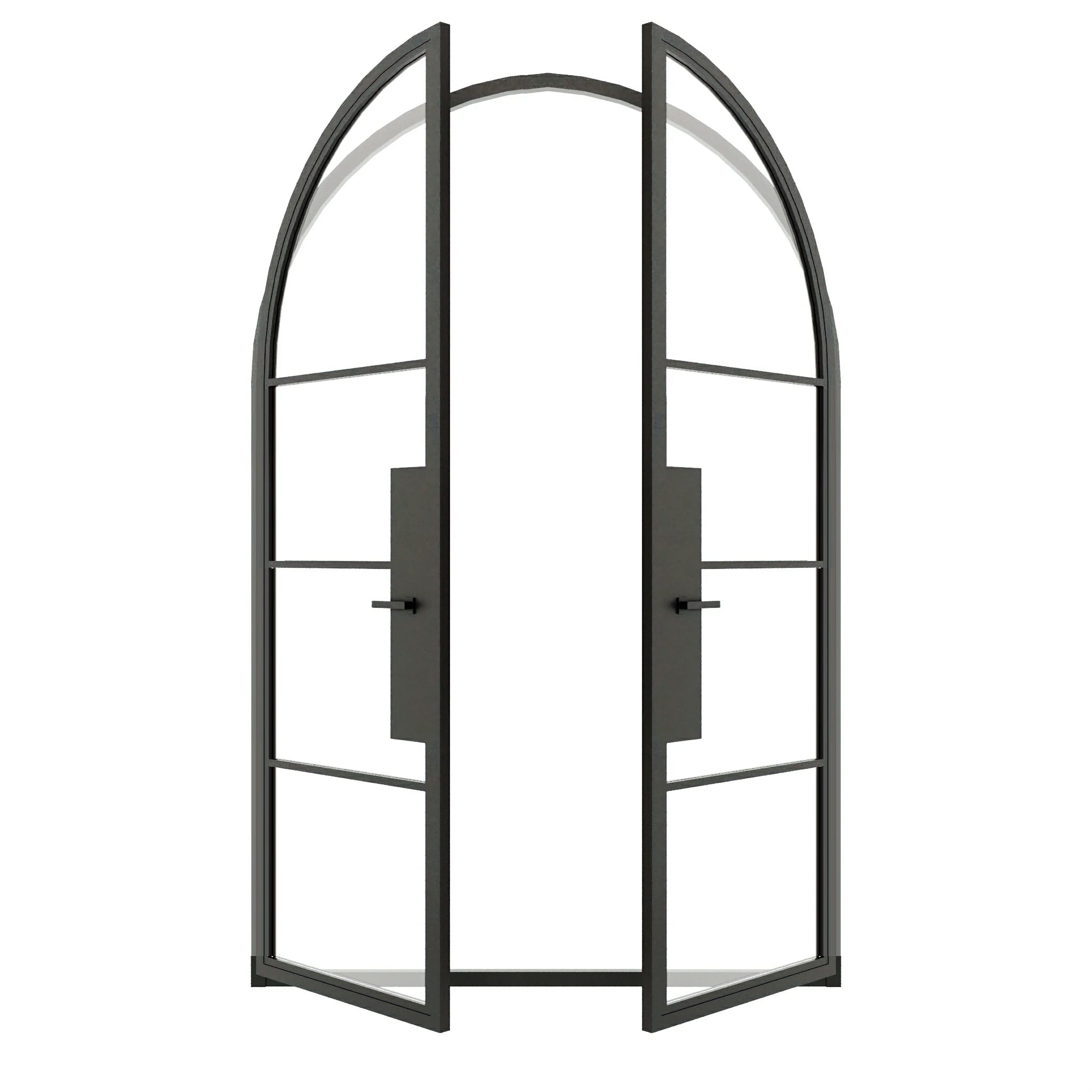 4 Lite Round Top Double Front Door - steel and glass front door open view - Alpada Doors