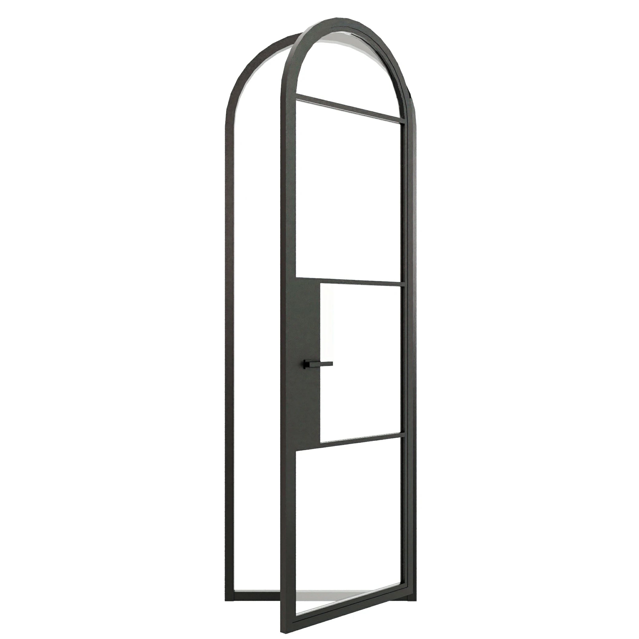4 Lite Round Top Single Front Door - steel and glass front door open view - Alpada Doors