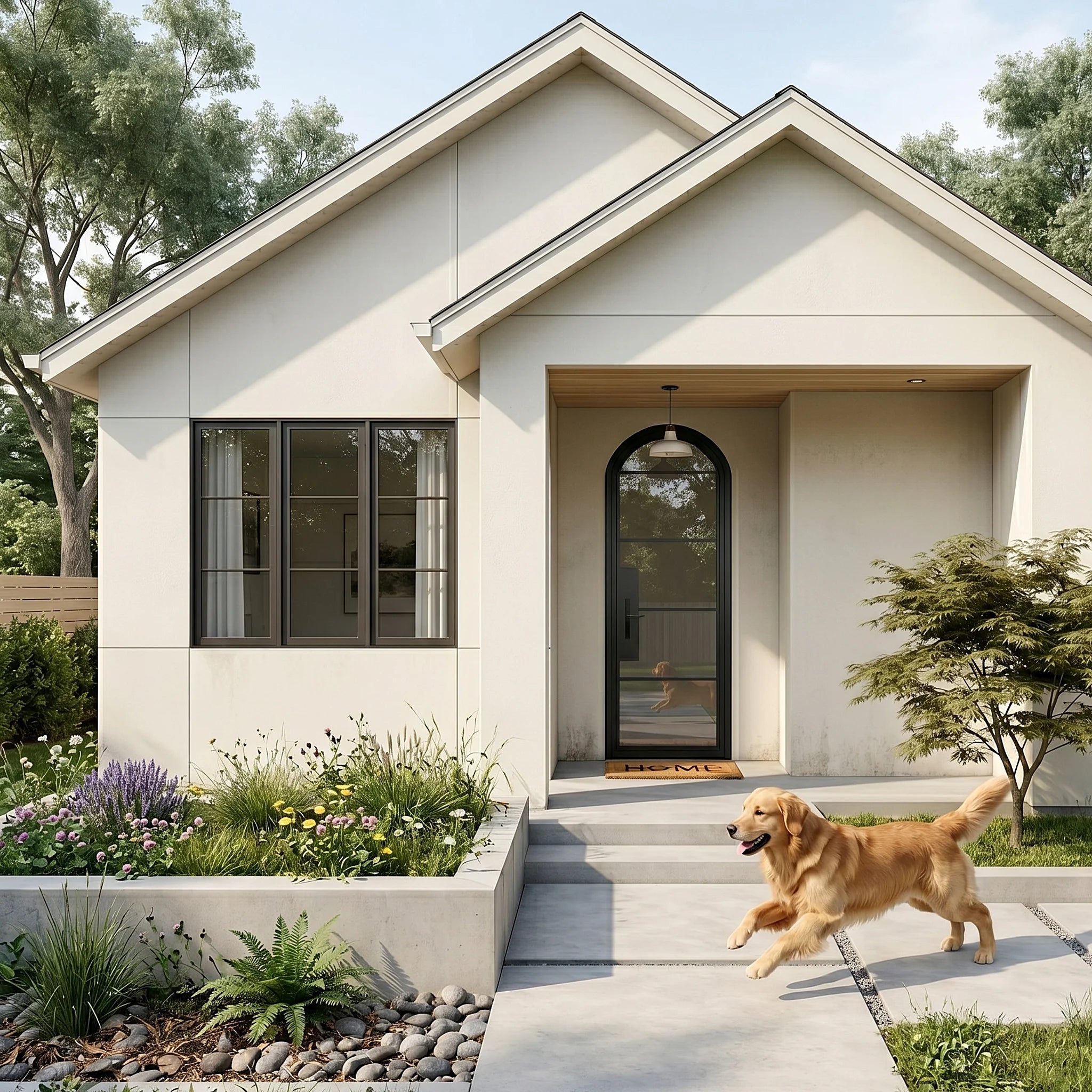 5 Lite Arched Single Front Door - steel and glass front door front view - Alpada Doors