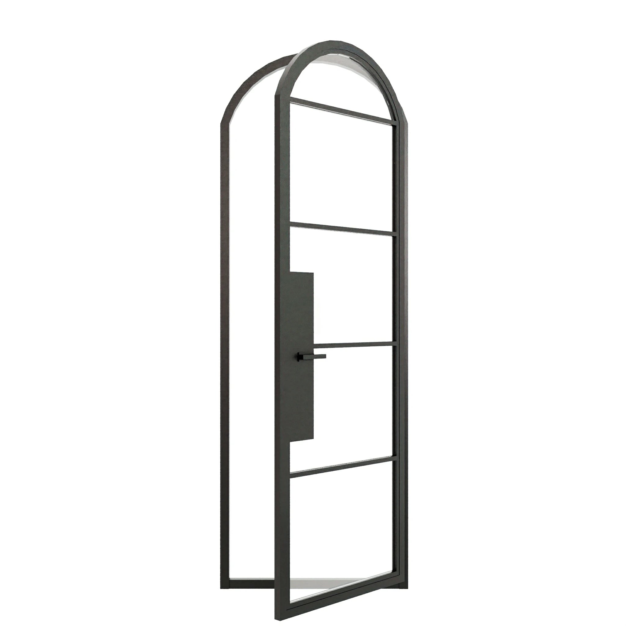 5 Lite Arched Single Front Door - steel and glass front door open view - Alpada Doors