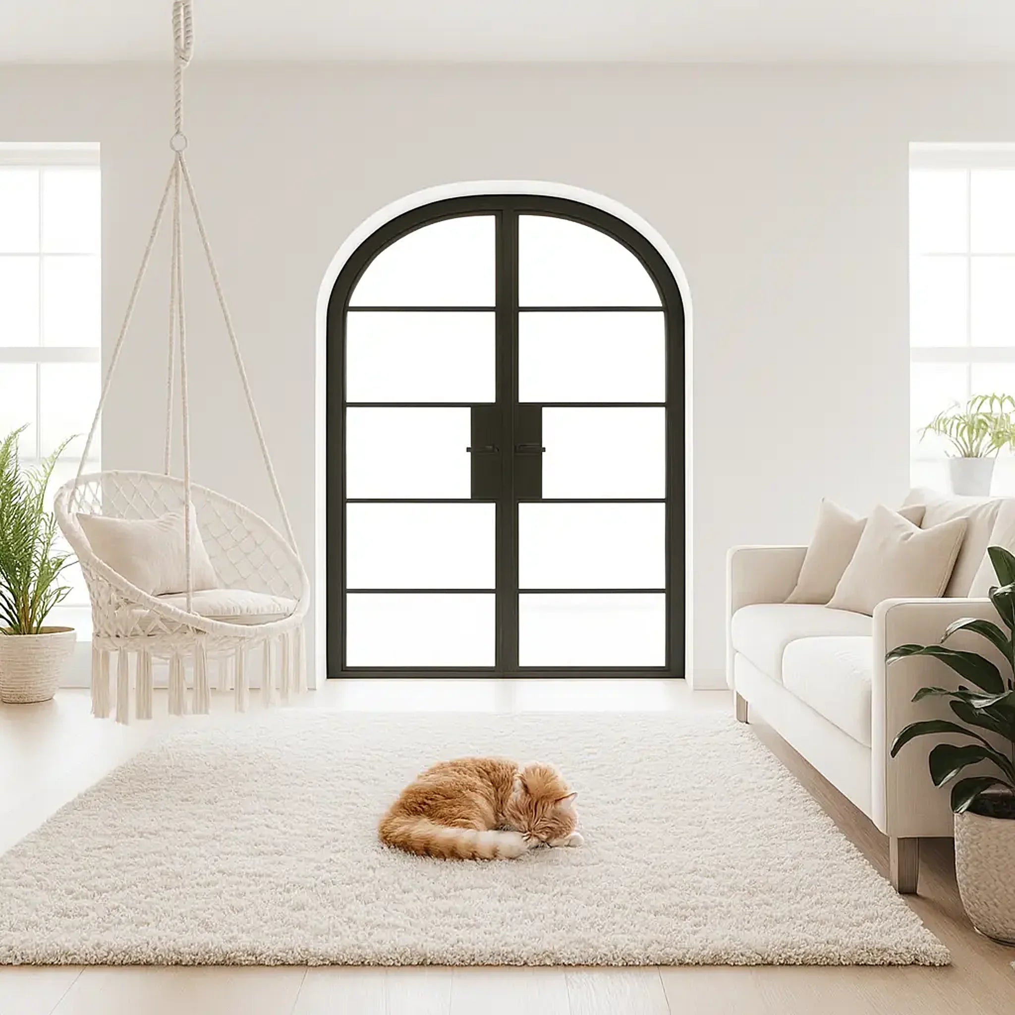 5 Lite Interior Steel Arched Top French Double Door - AlpadaDoors - Arched interior french doors