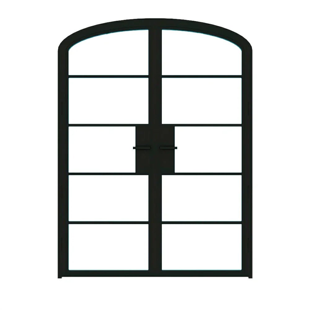 5 Lite Interior Steel Arched Top French Double Door - AlpadaDoors - Arched interior french doors