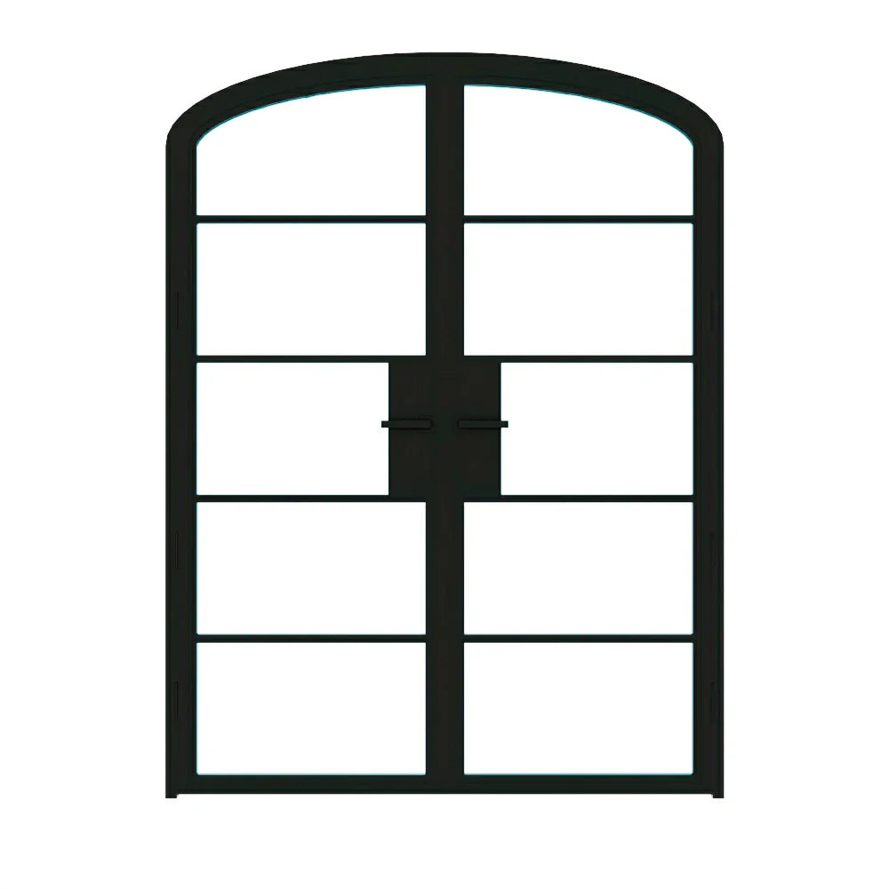 5 Lite Interior Steel Arched Top French Double Door
