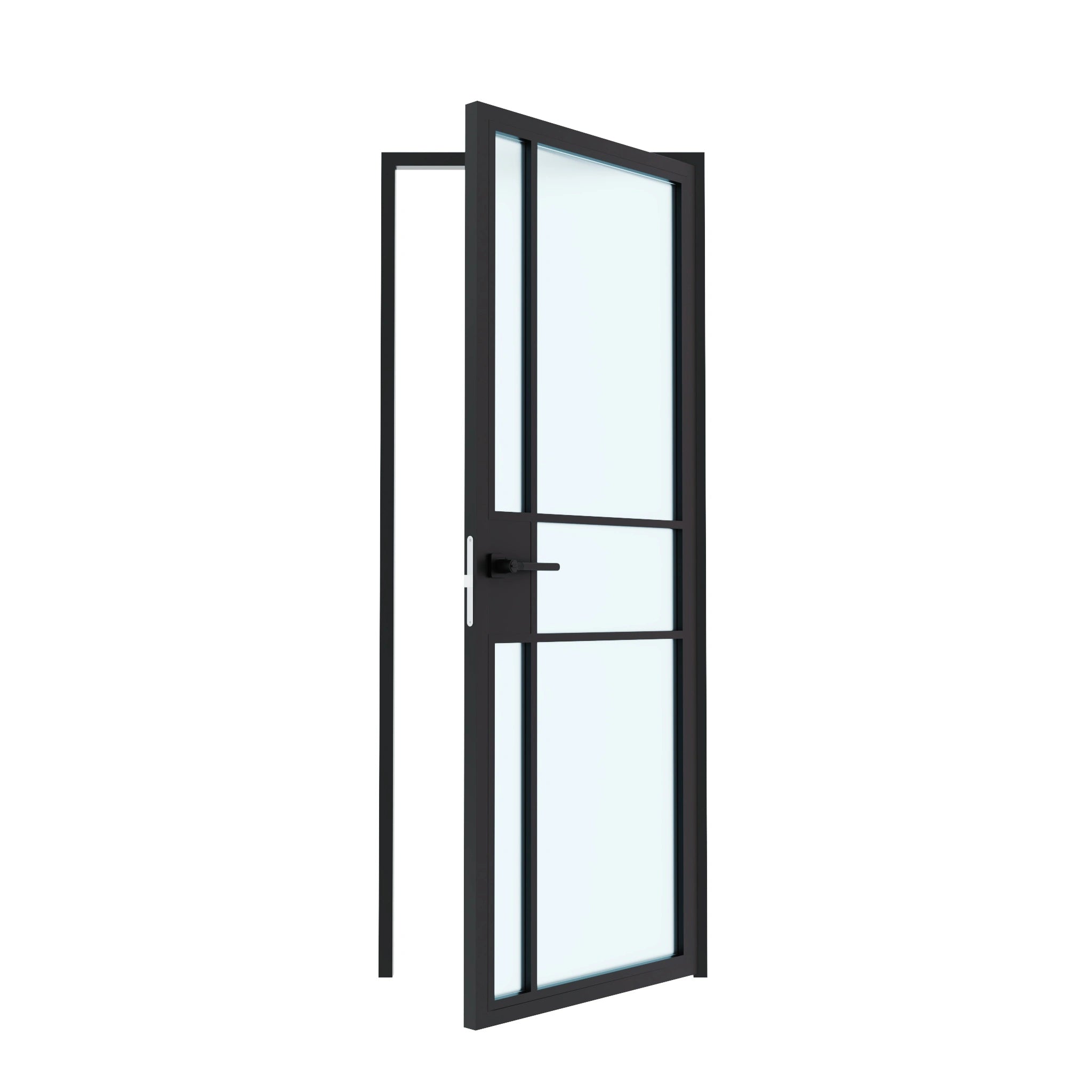 5 Lite Interior Steel Door with Right Offset Asymmetrical Grid Frosted Glass Right Hand open