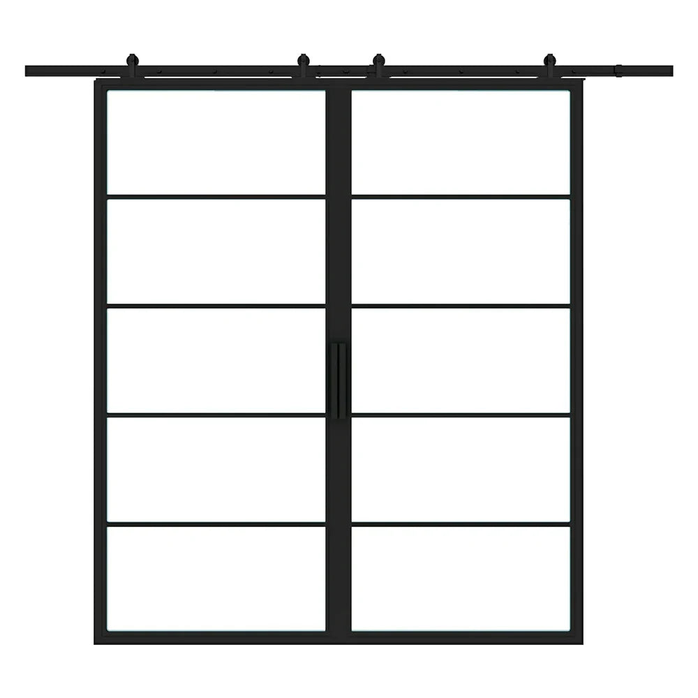 5 Lite Interior Steel Double Barn Door