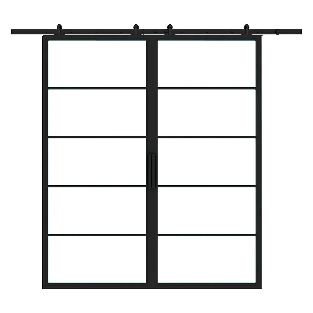 5 Lite Interior Steel French Double Barn Door - AlpadaDoors - Interior double barn door