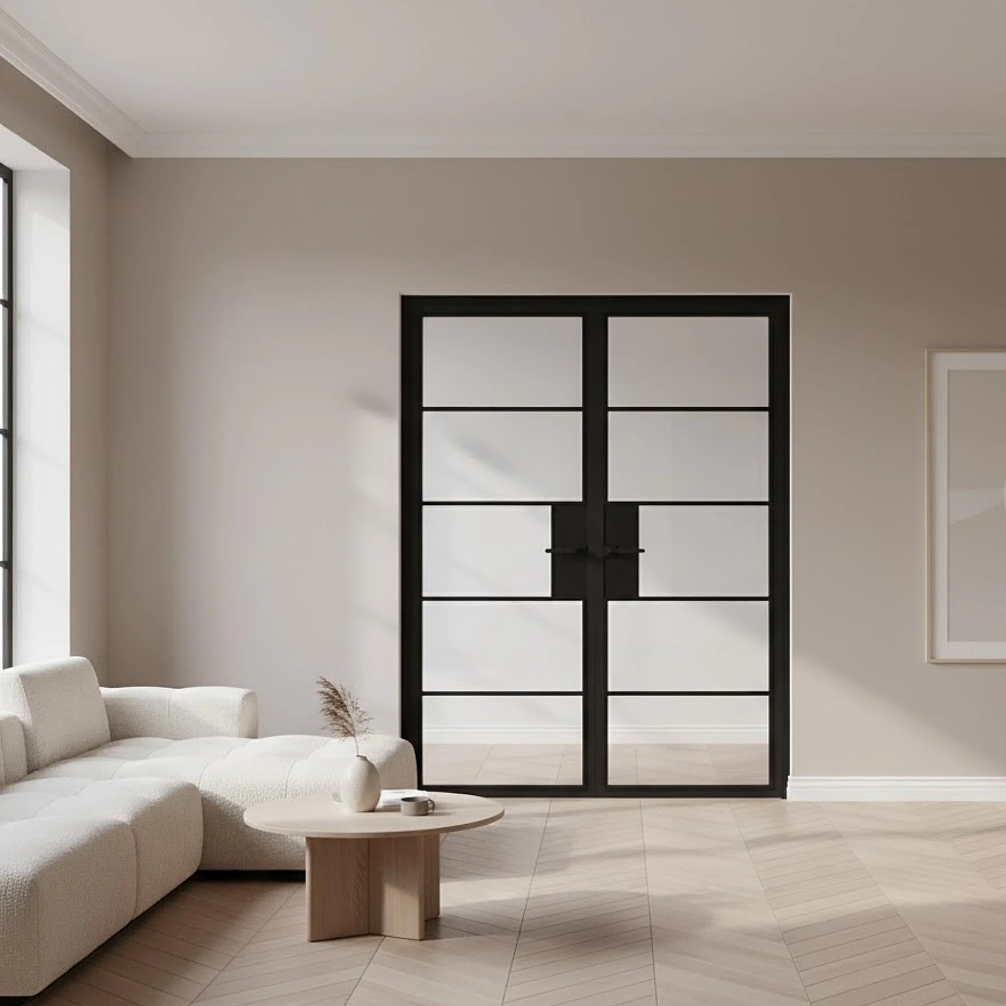 5 Lite Interior Steel French Double Door Modern Line - Alpada Doors