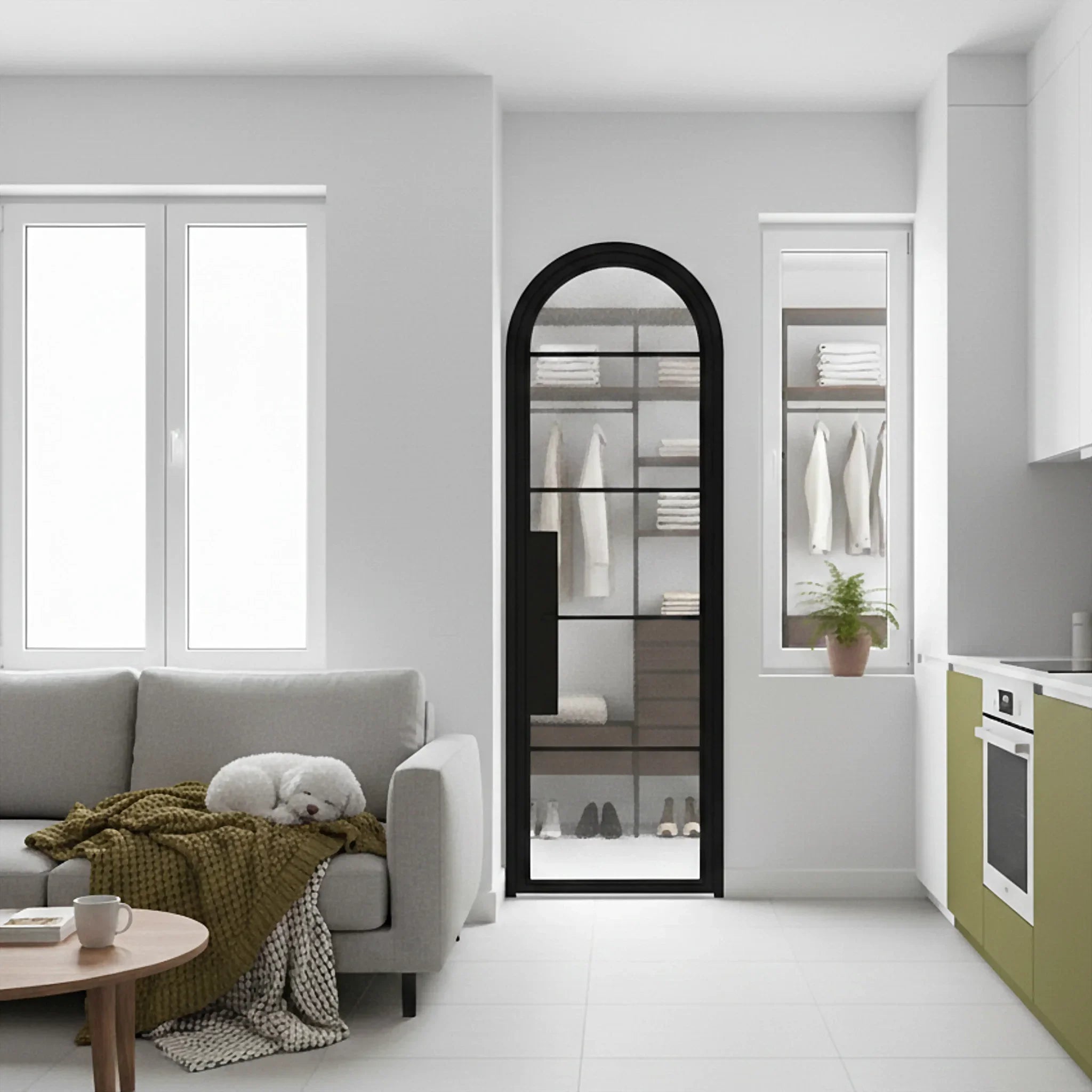 5 Lite Interior Steel Round Top French Door - AlpadaDoors - Arched interior french doors