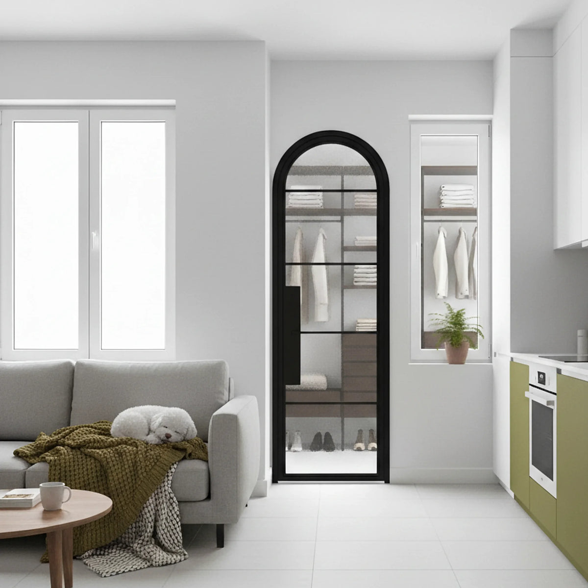5 Lite Interior Steel Round Top French Door | Modern Line