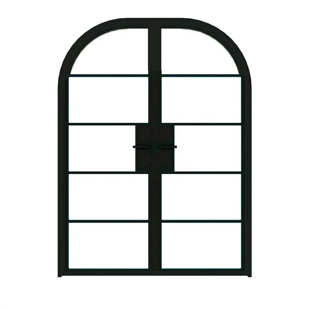 5 Lite Interior Steel Round Top French Double Door