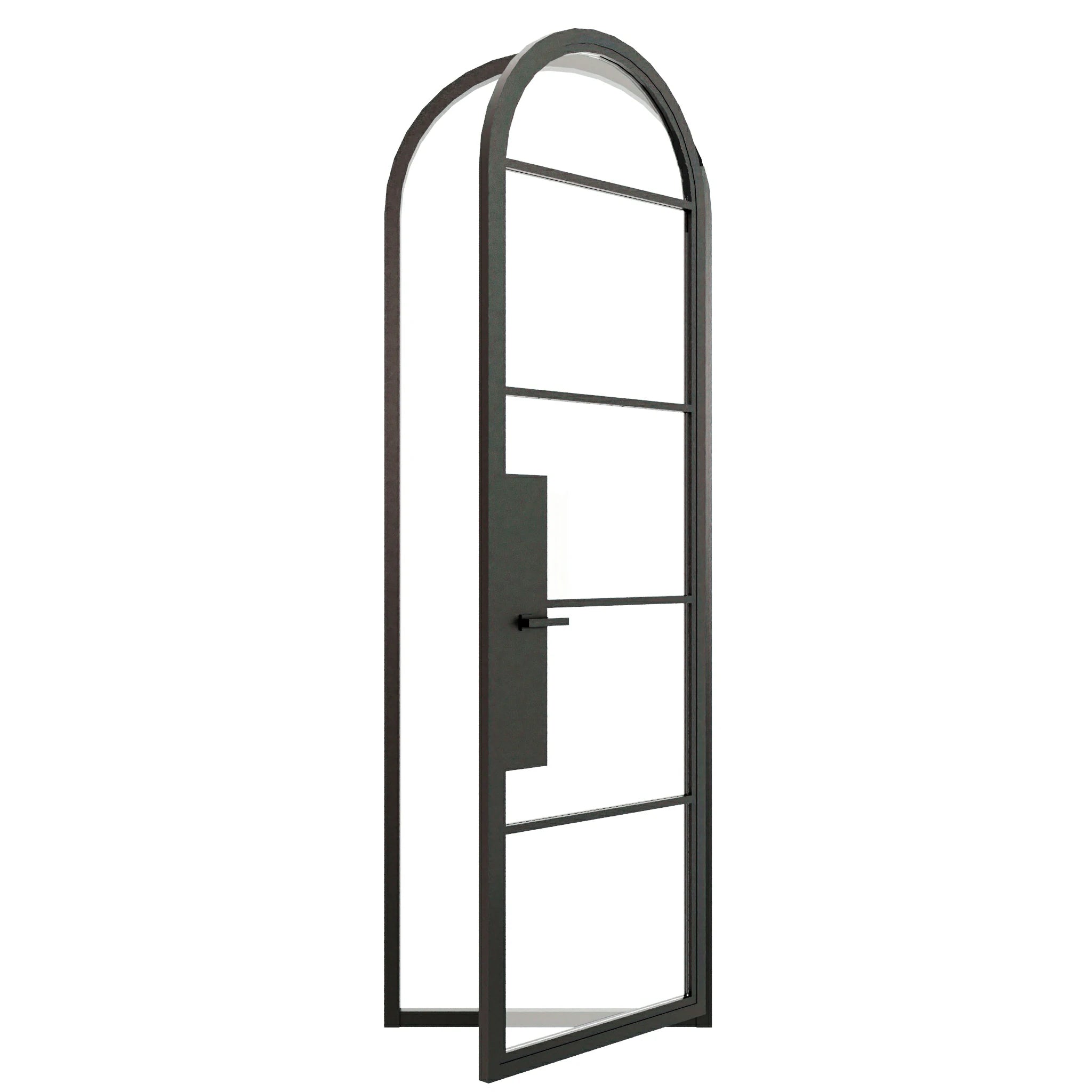 5 Lite Round Top Single Front Door - steel and glass front door open view - Alpada Doors