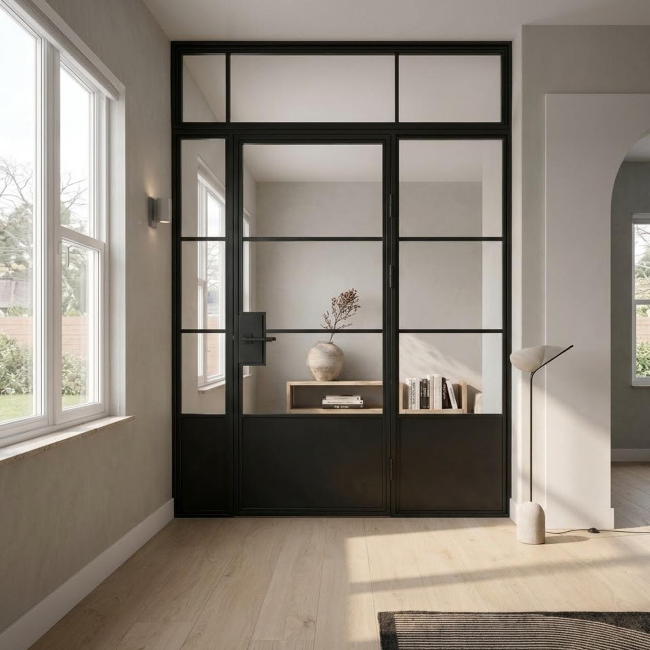 3 Lite Interior Steel Clear Glass Door with Bottom Panel - Transom & Sidelites 76"W x 95"H