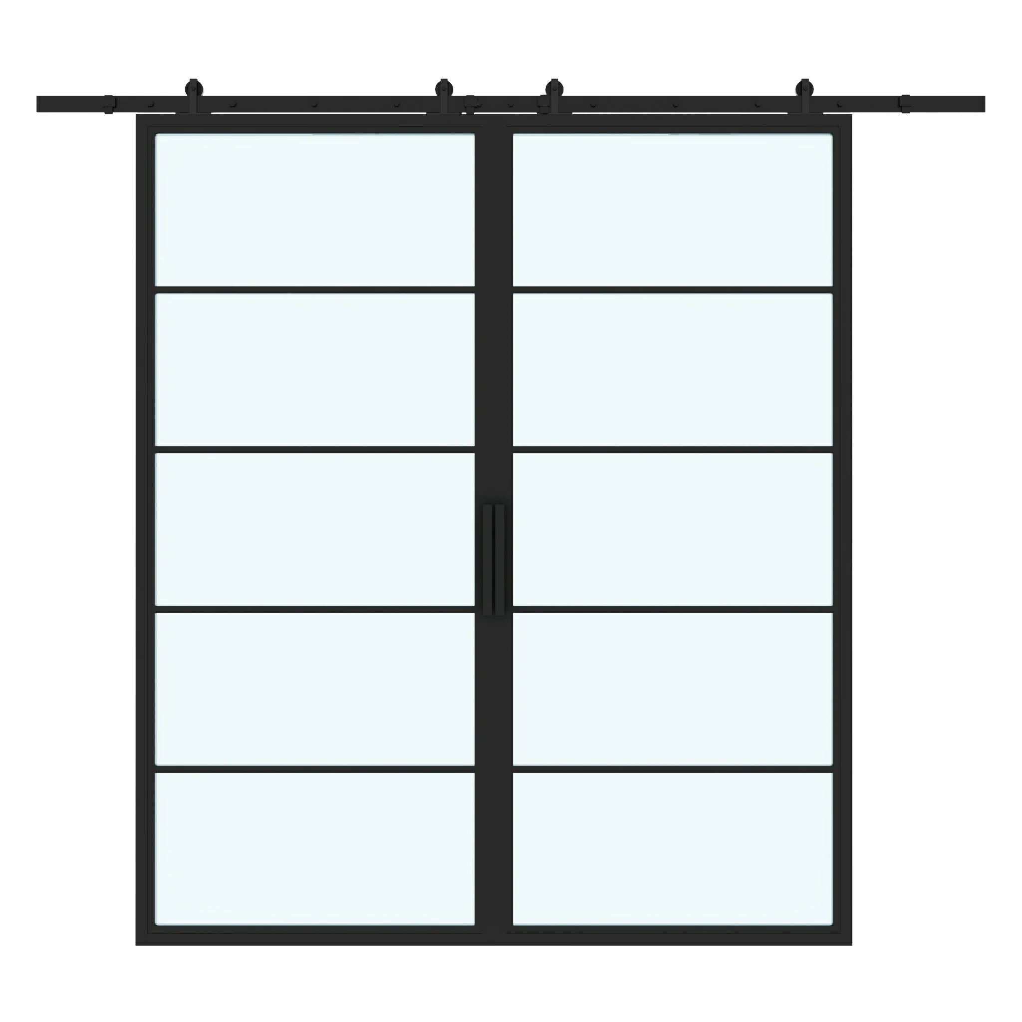 5 Lite Double Interior Steel Glass Barn Door